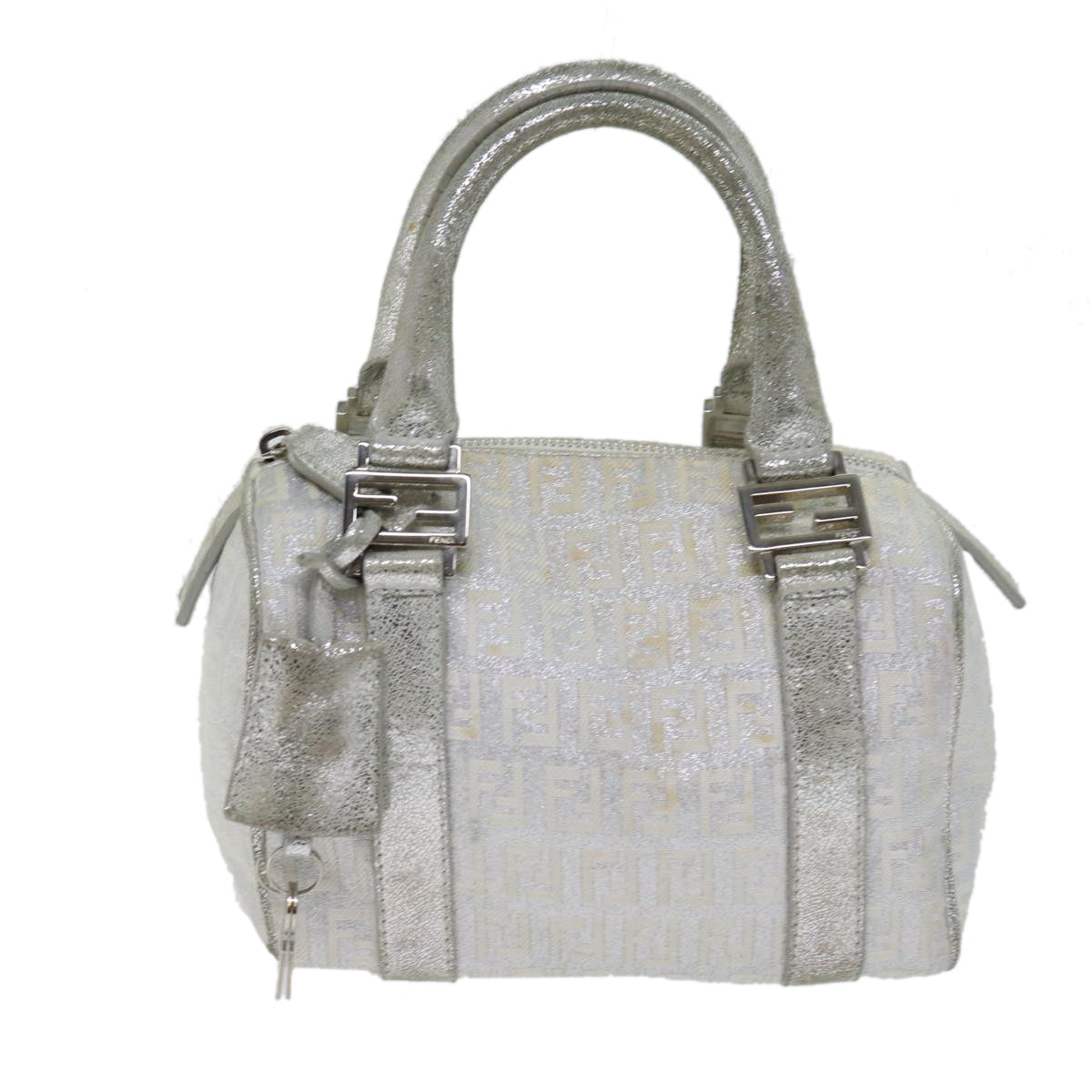 FENDI Zucchino Canvas Hand Bag Silver 71836