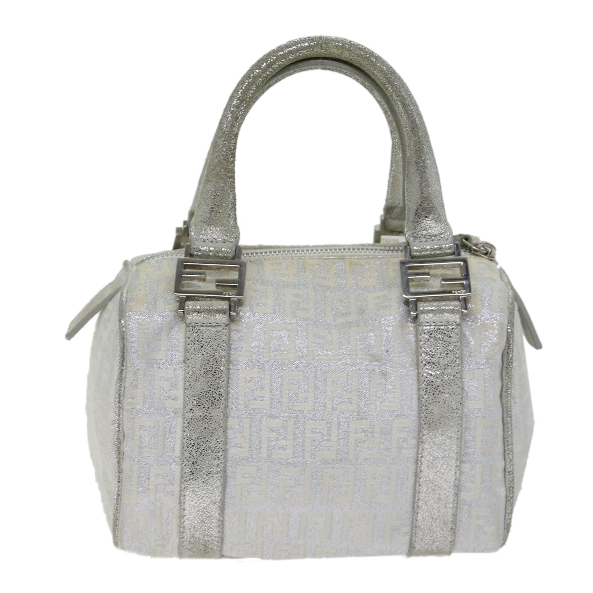 FENDI Zucchino Canvas Hand Bag Silver 71836