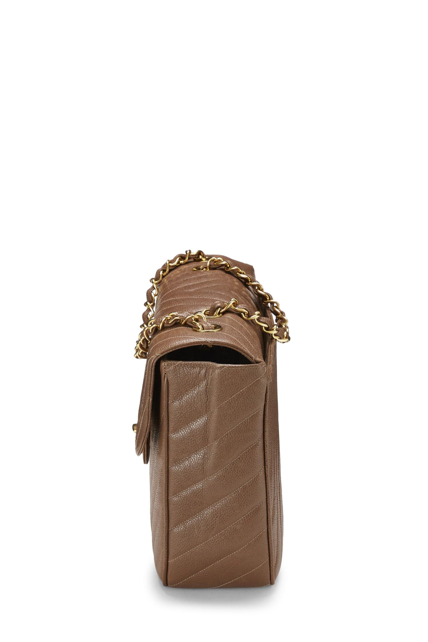 Chanel,  Brown Chevron Caviar Half Flap Maxi, Brown