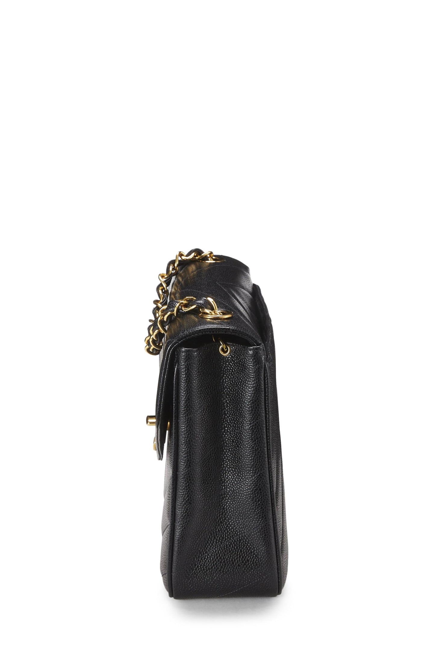 Chanel,  Black Caviar Chevron Envelope Flap Jumbo, Black