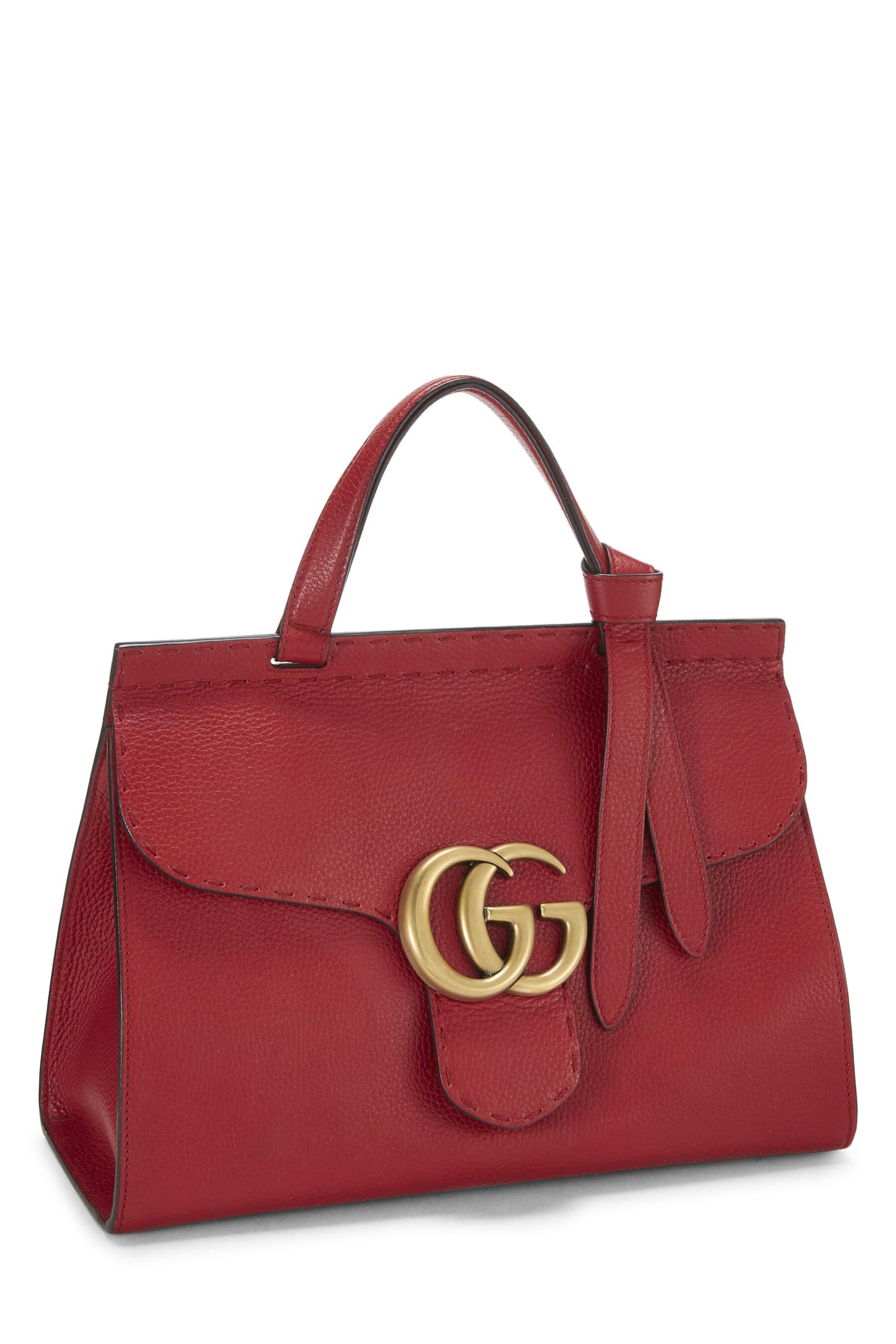 Gucci,  Red Leather GG Marmont Top Handle Flap Bag Small, Red