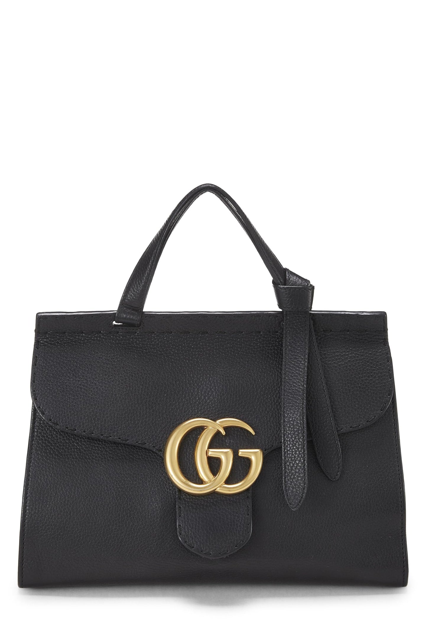 Gucci,  Black Leather GG Marmont Top Handle Flap Bag Small, Black