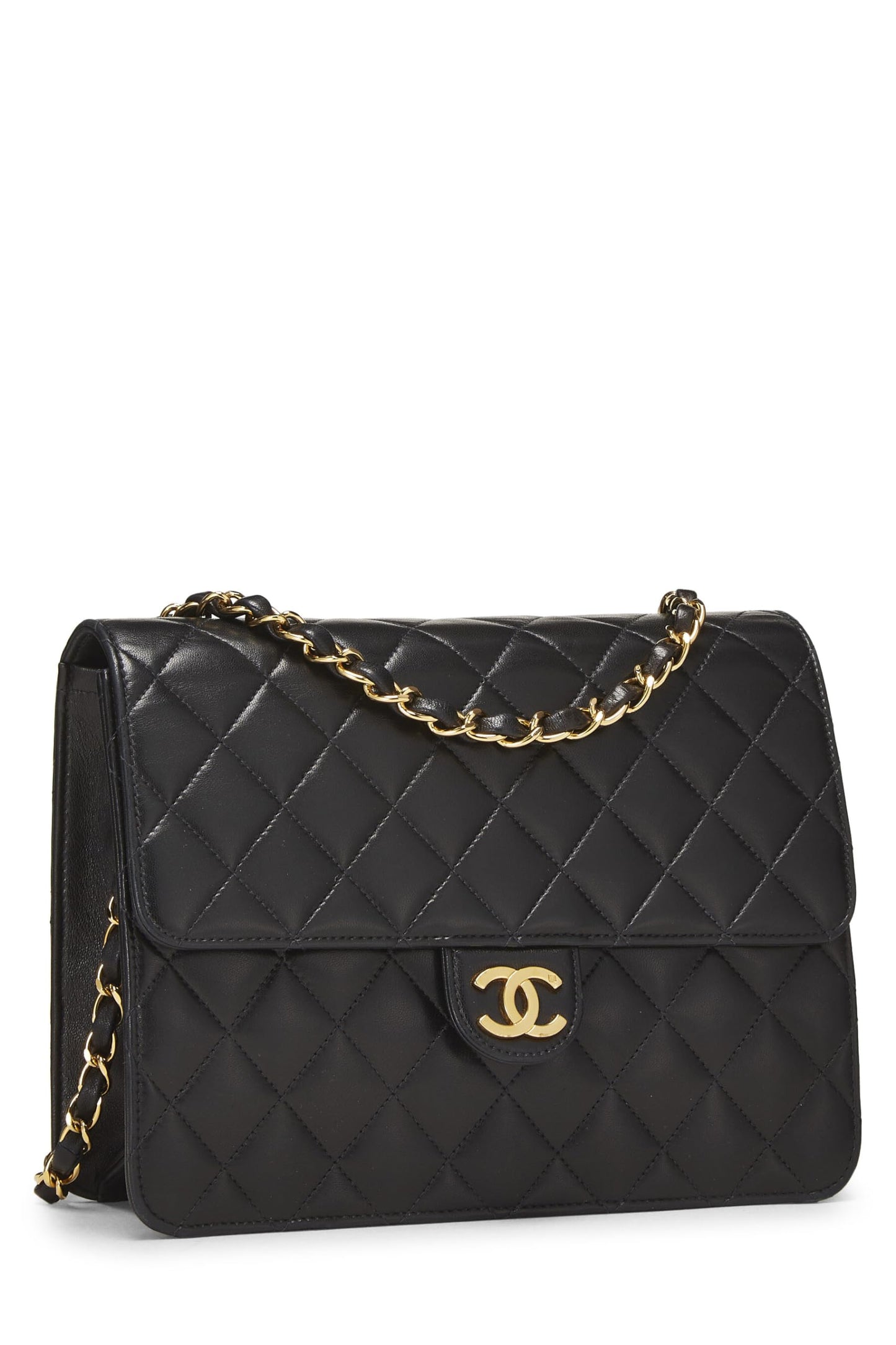 Chanel,  Black Quilted Lambskin Ex Flap Small, Black