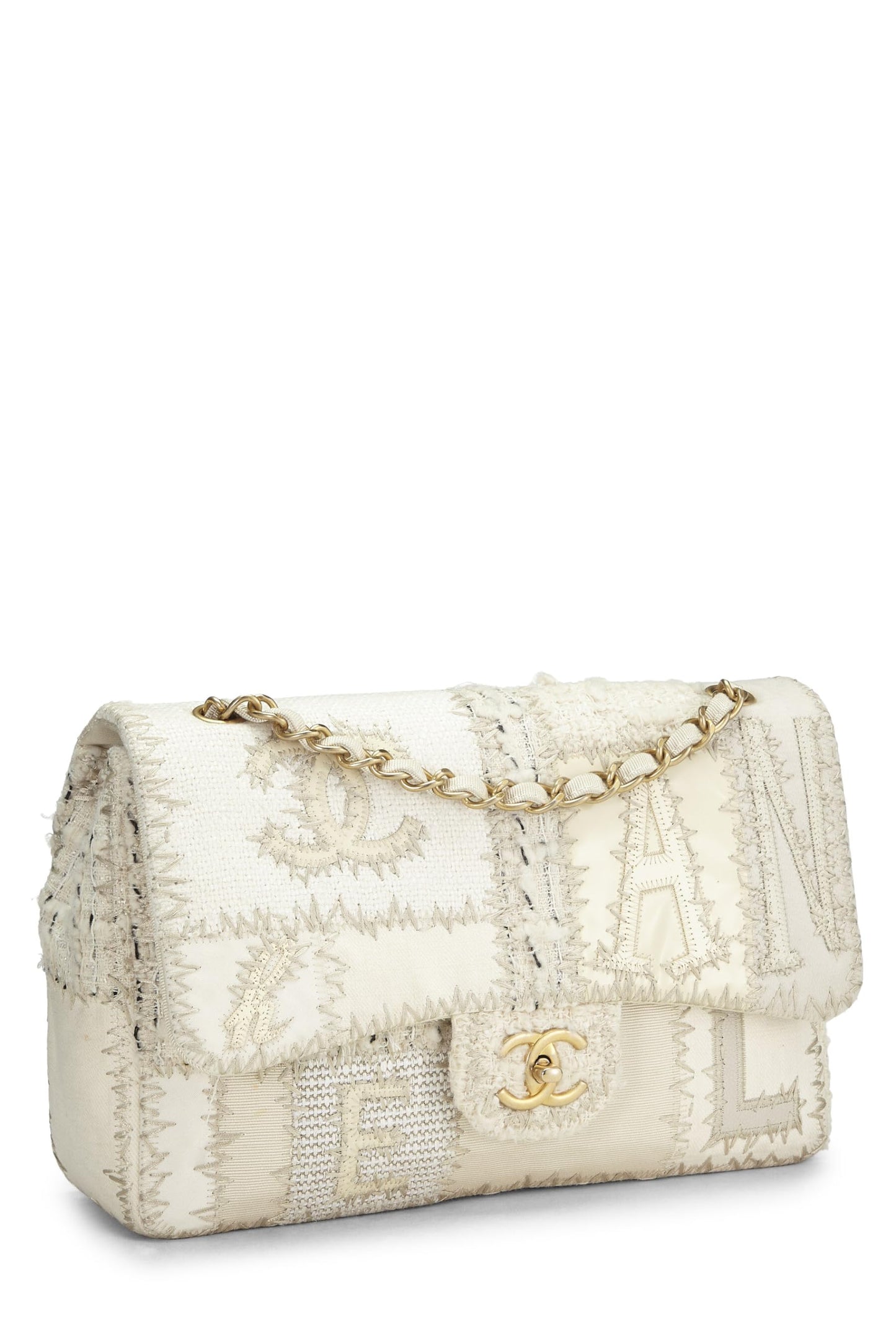 Chanel,  Cream Patchwork Half Flap Jumbo, White