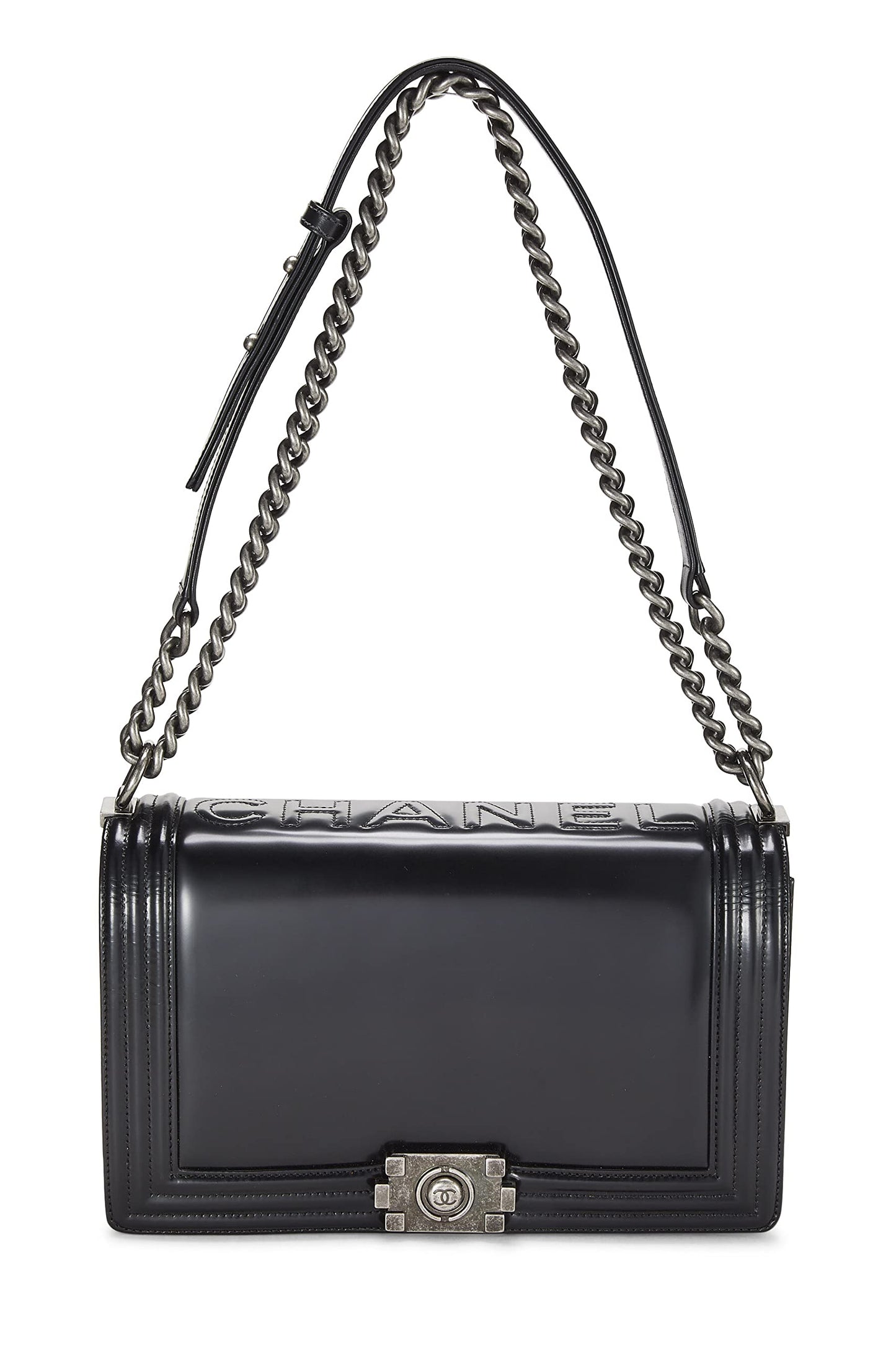 Chanel,  Black Calfskin Reverso Boy Bag Large, Black