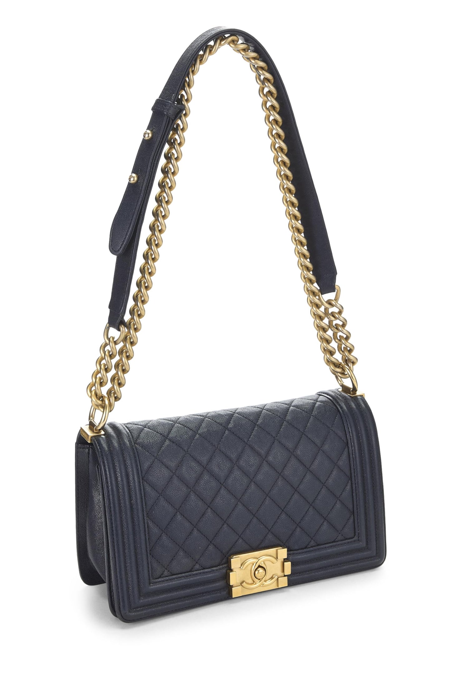 Chanel,  Navy Quilted Caviar Boy Bag Medium, Navy