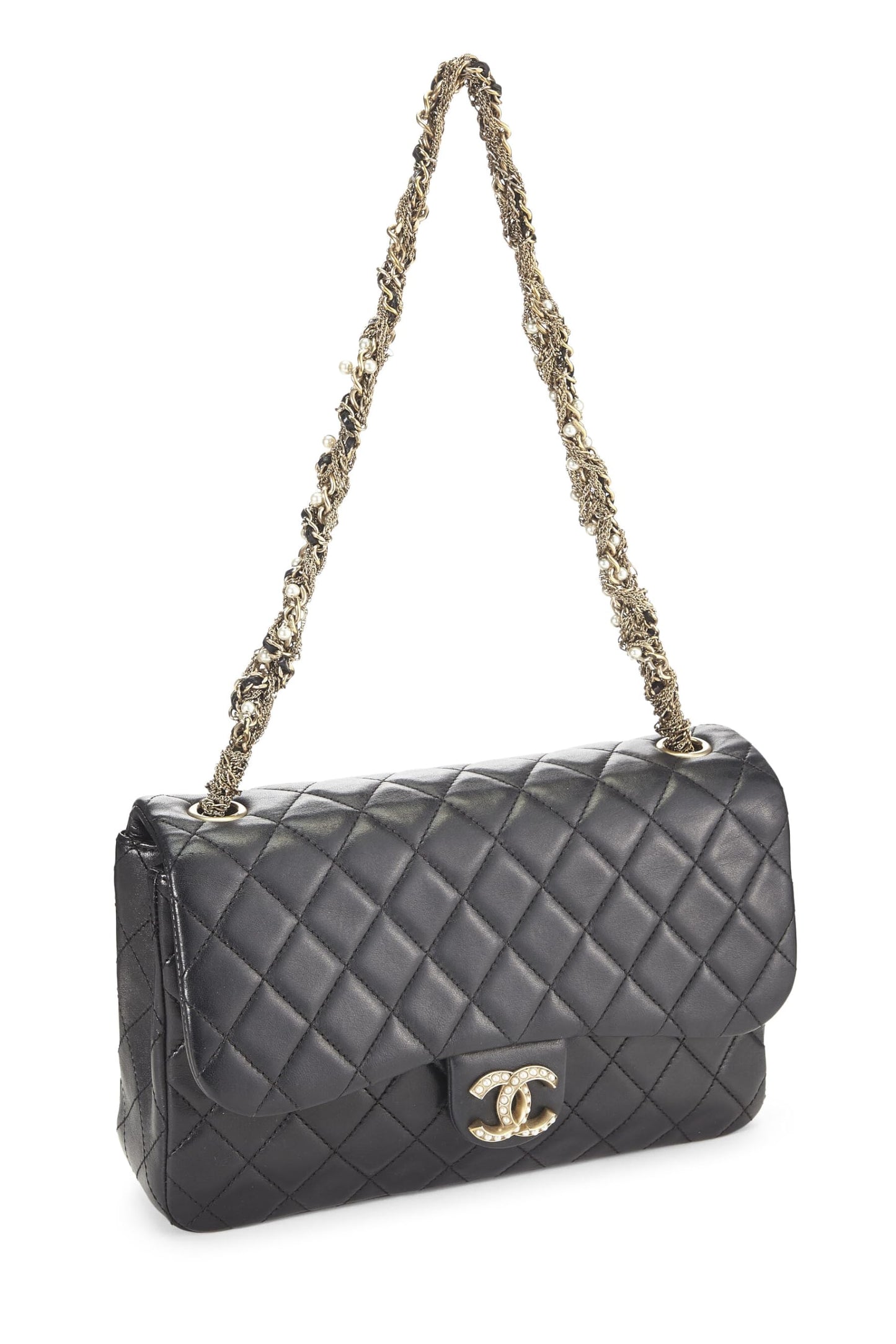 Chanel,  Black Quilted Lambskin Westminster Pearl Flap, Black