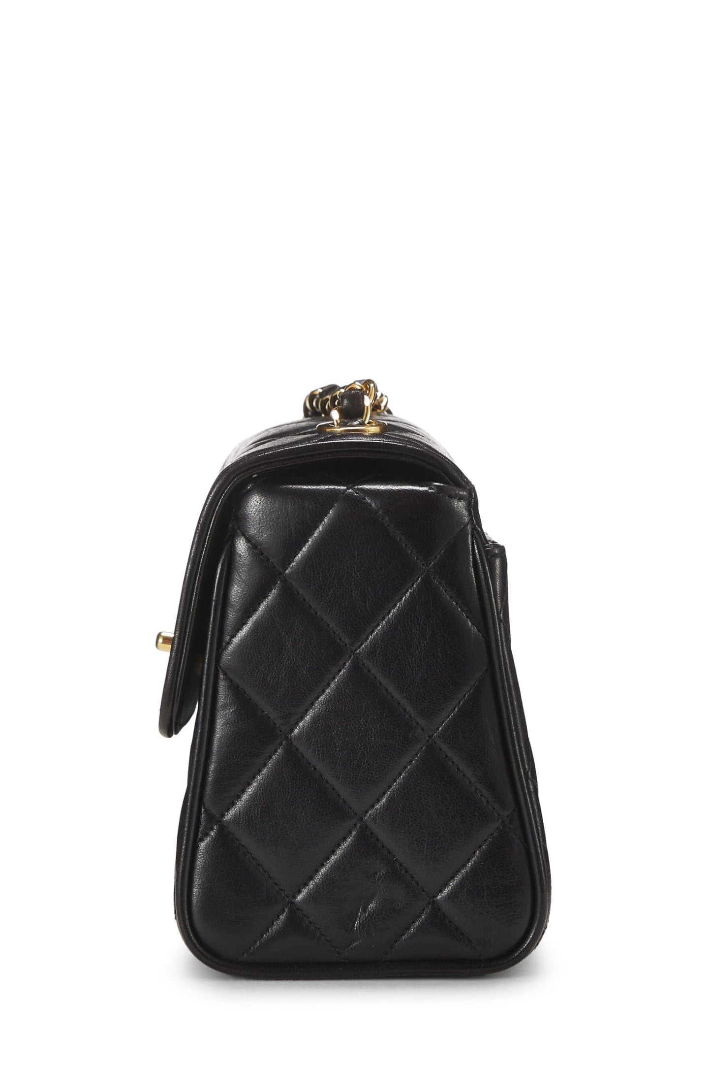 Chanel,  Black Quilted Lambskin Half Flap Mini, Black