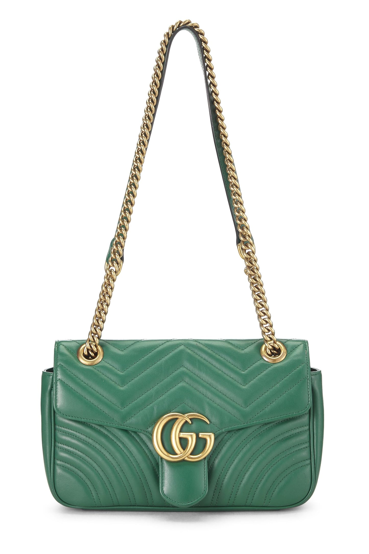 Gucci,  Green Leather MatelassÃƒÆ’Ã‚Â© Marmont Shoulder Bag Small, Green