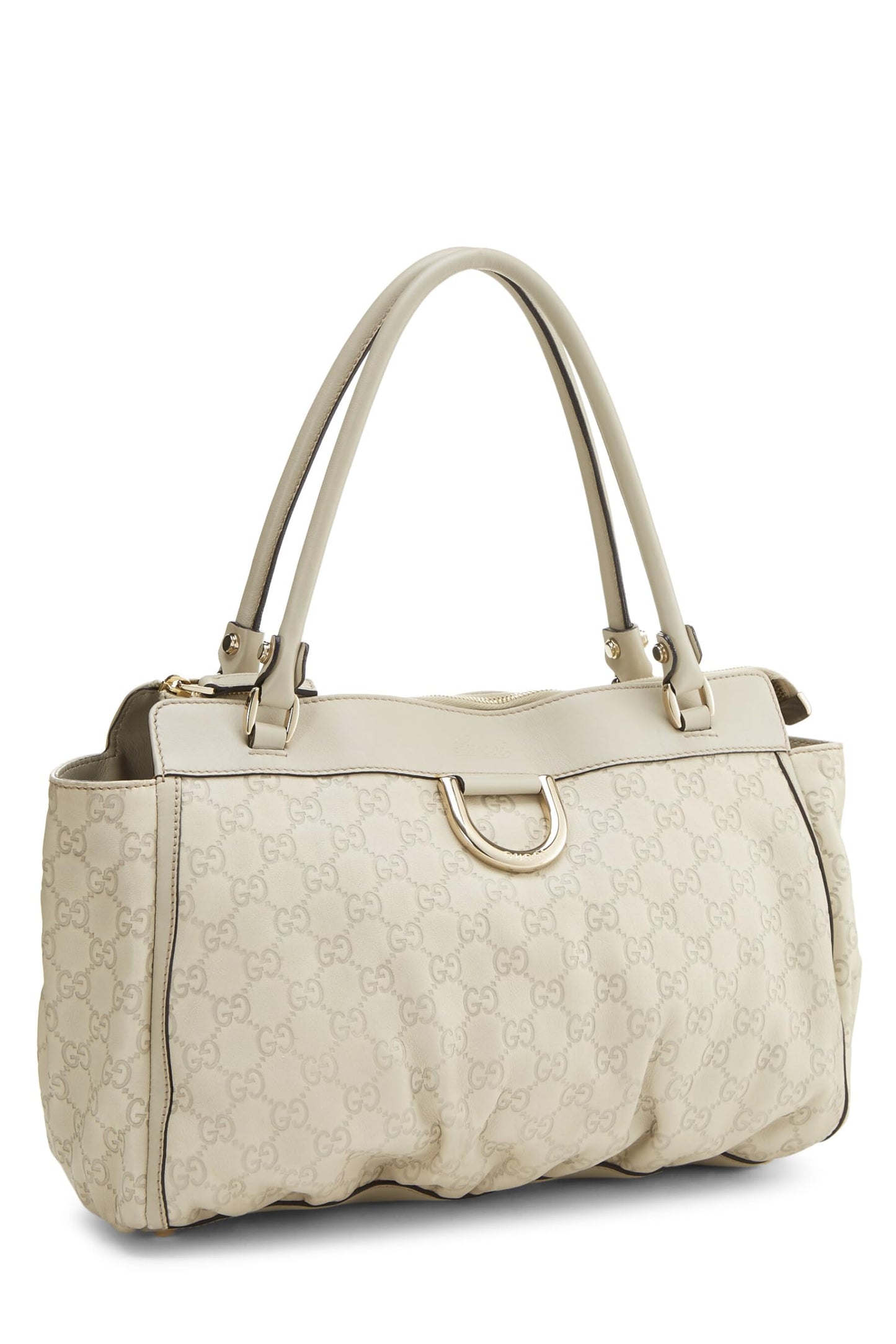 Gucci,  White Guccissima D-Ring Abbey Zip Tote, White
