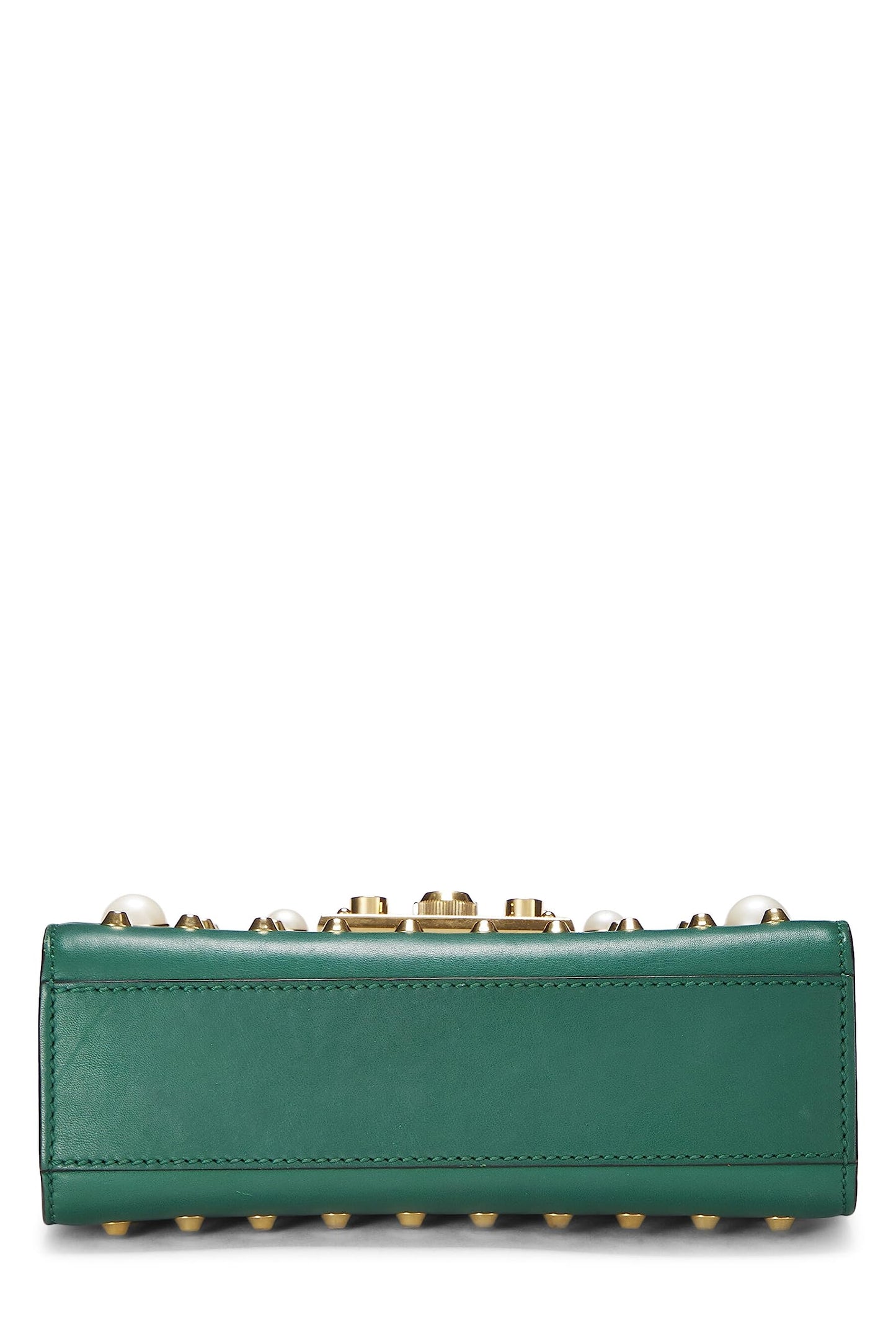 Gucci,  Green Leather Studded Padlock Shoulder Bag Small, Green