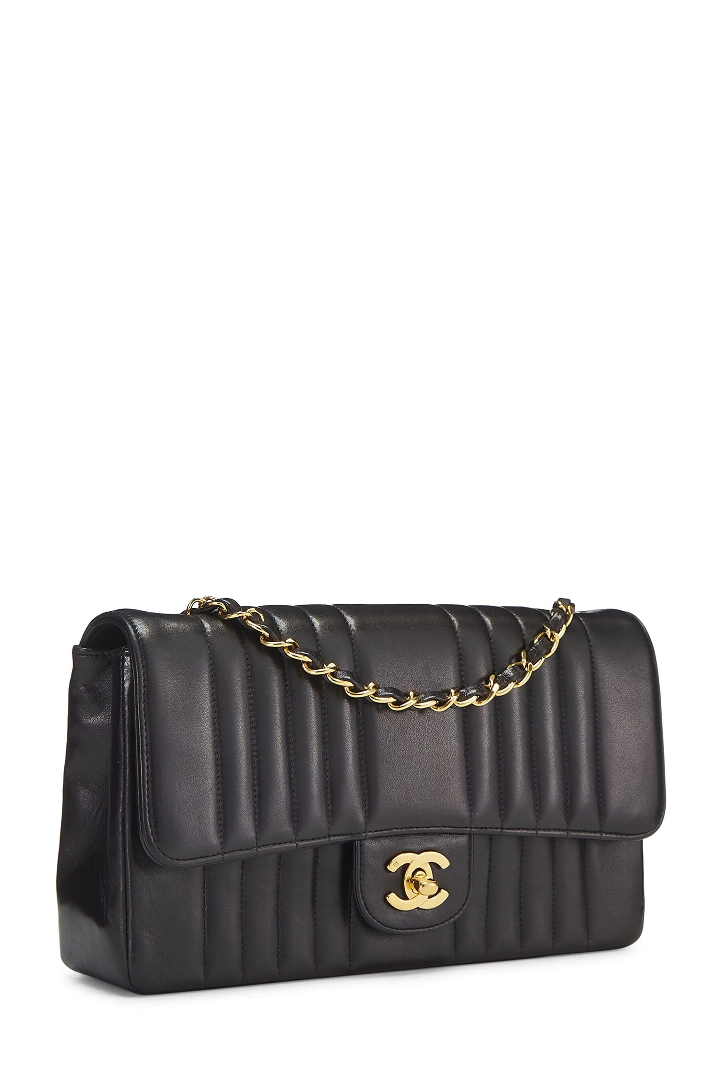 Chanel,  Black Vertical Lambskin Half Flap Medium, Black