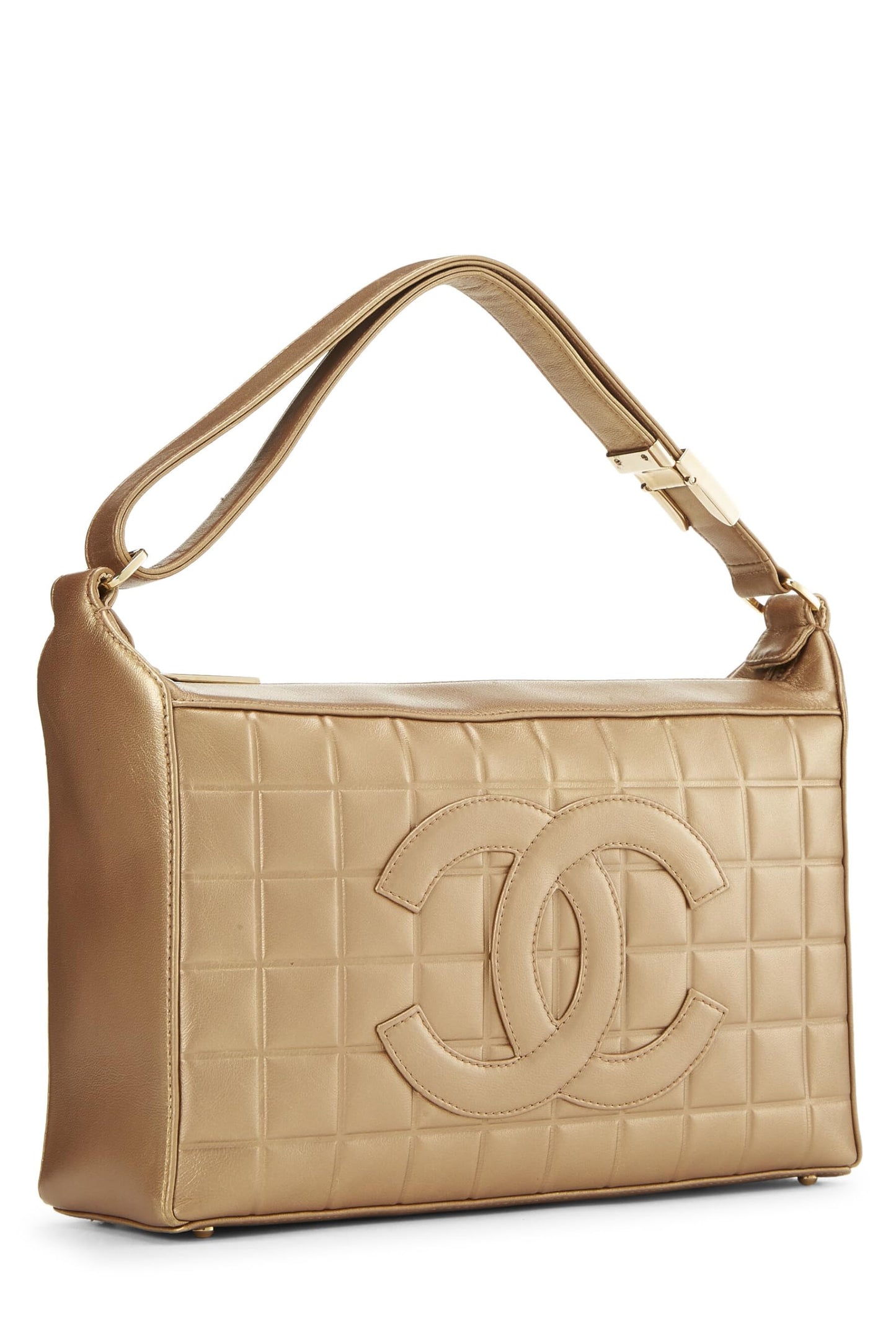 Chanel,  Gold Chocolate Bar Calfskin Shoulder Bag, Gold