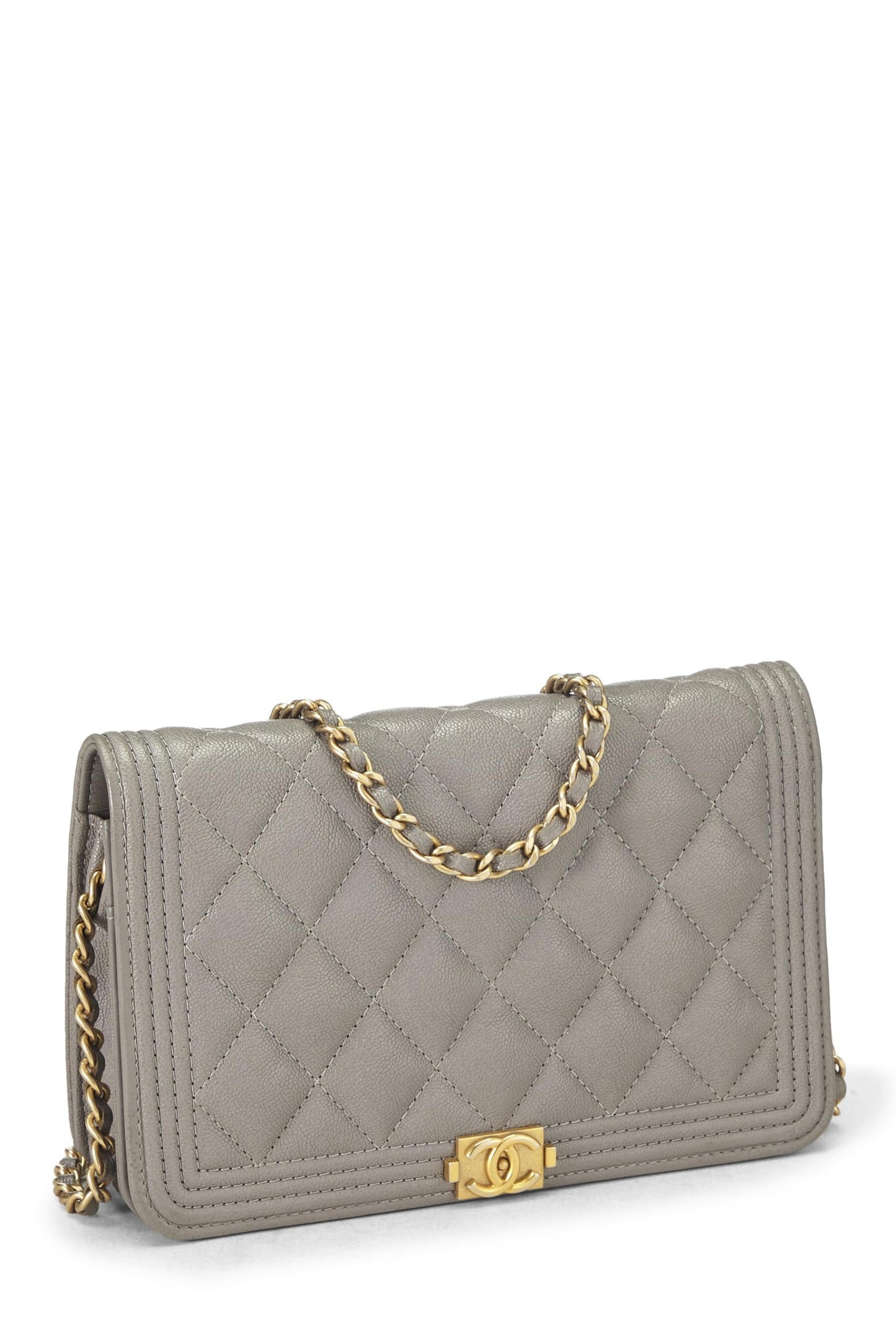Chanel,  Grey Caviar Boy Wallet on Chain (WOC), Grey