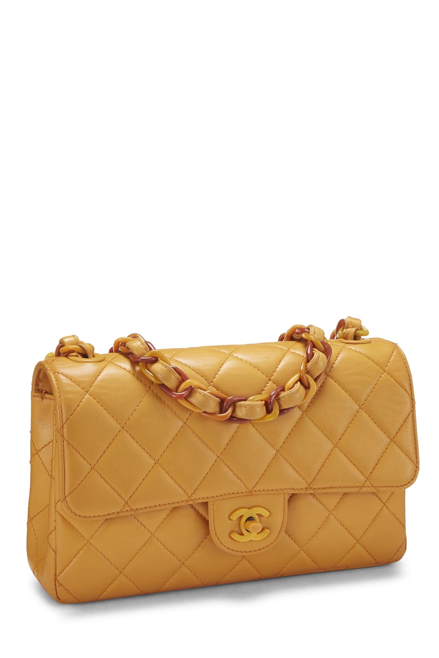 Chanel,  Orange Lambskin Bekko Chain Flap Medium, Orange