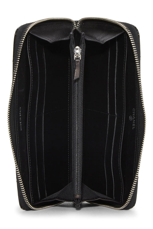 Chanel,  Black Quilted Patent Leather Zip Wallet, Black