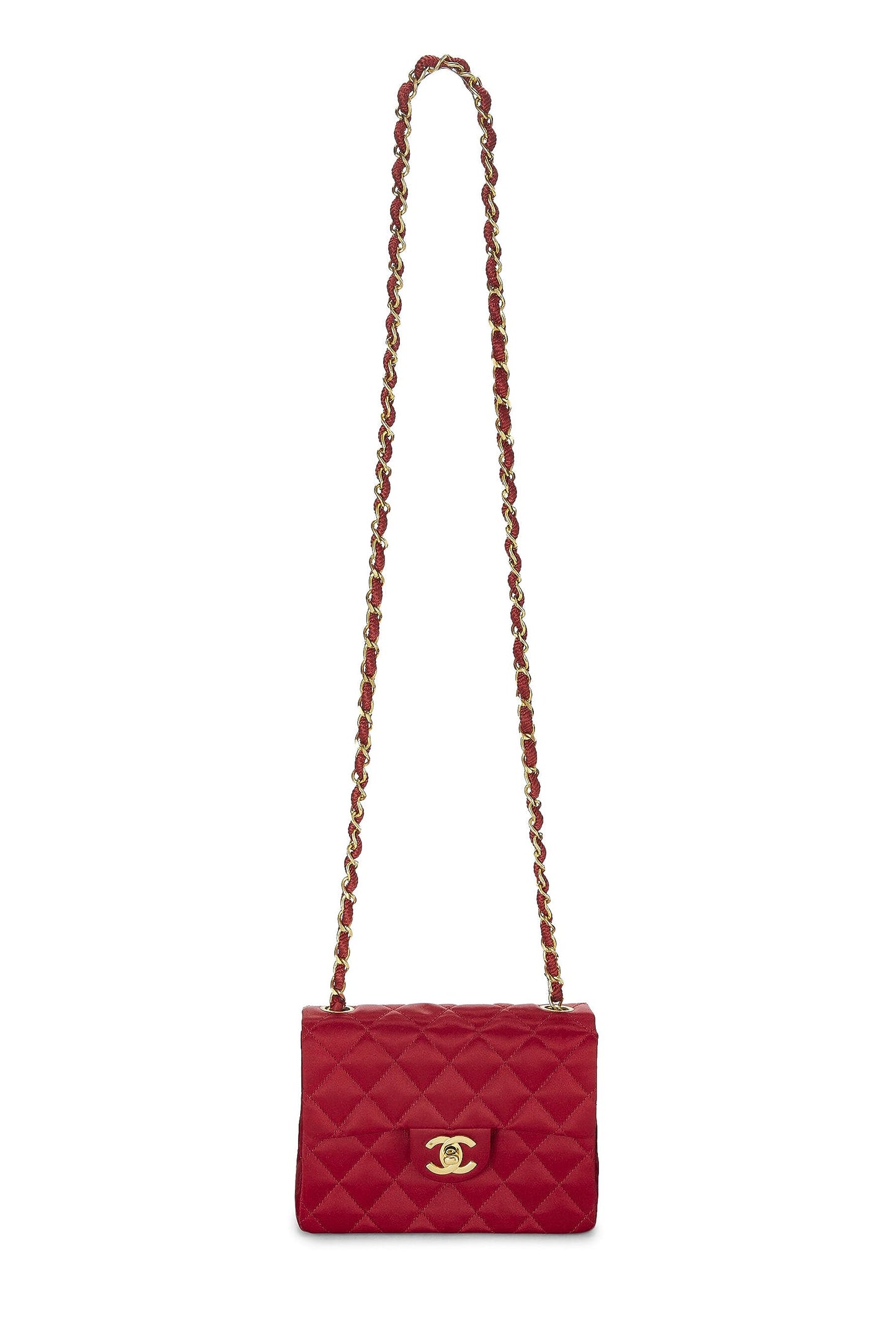 Chanel,  Red Quilted Satin Half Flap Mini, Red