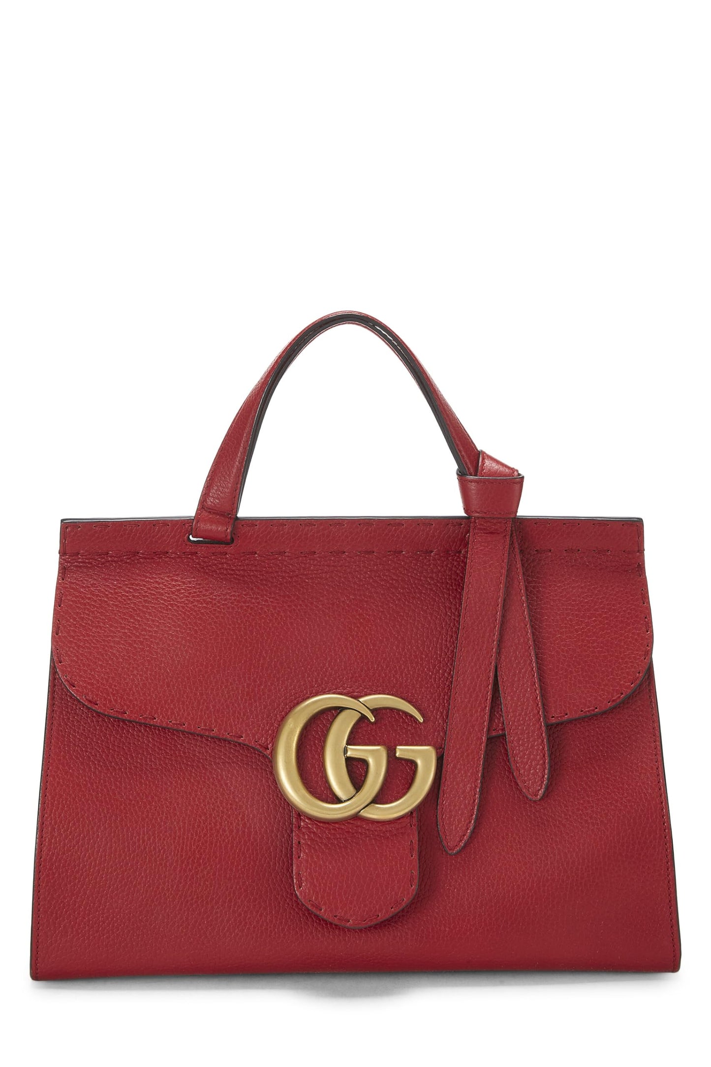 Gucci,  Red Leather GG Marmont Top Handle Flap Bag Small, Red