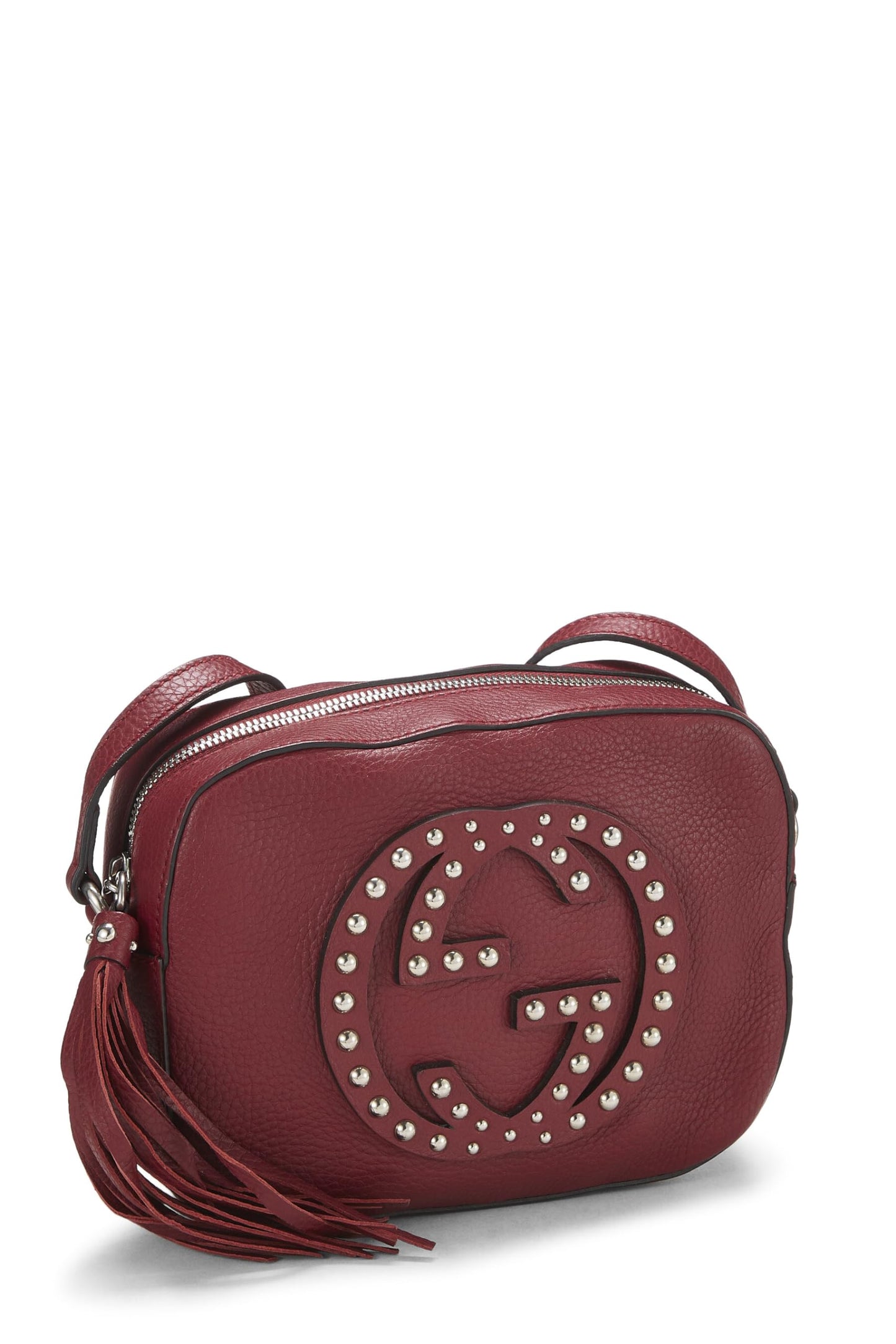 Gucci,  Burgundy Grained Leather Studded Soho Disco, Burgundy