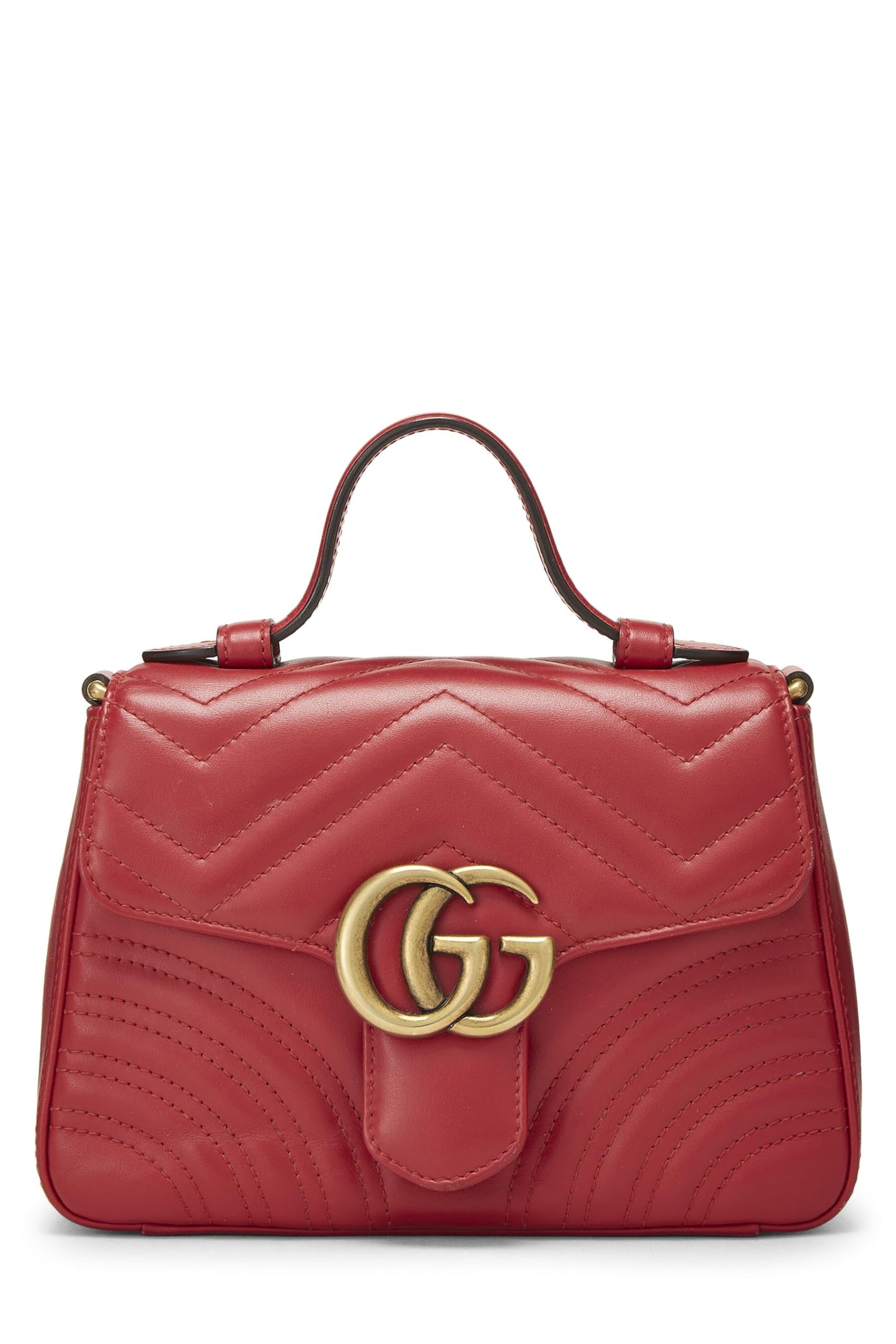 Gucci,  Red Leather GG Marmont Top Handle Bag Mini, Red