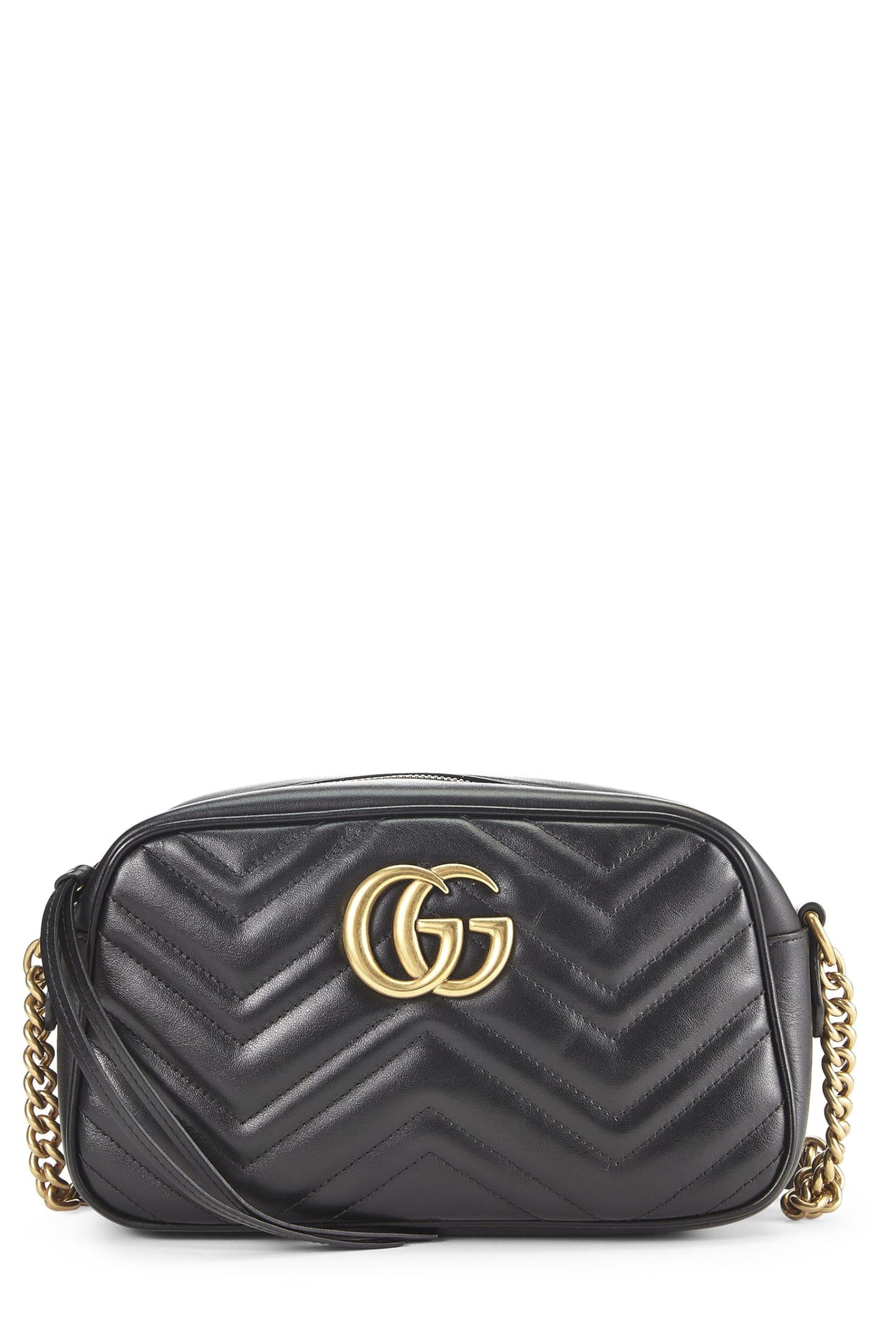 Gucci,  Black Leather GG Marmont Crossbody, Black