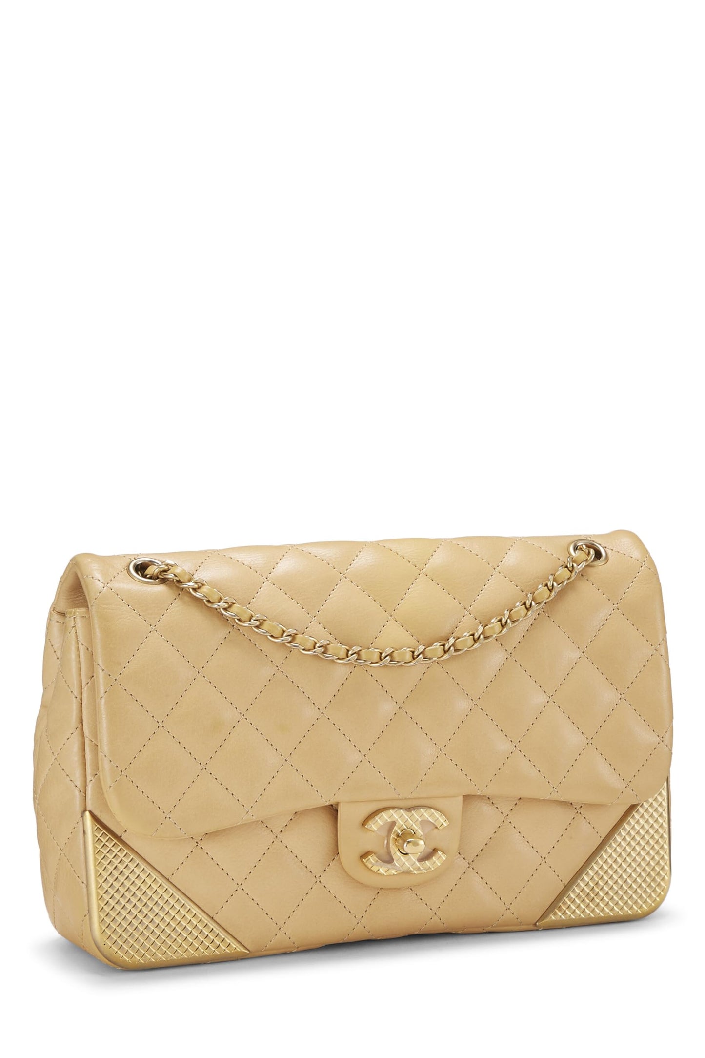 Chanel,  Paris-Cosmopolite Beige Chevron Lambskin Rock the Corner Flap Bag Medium, Beige