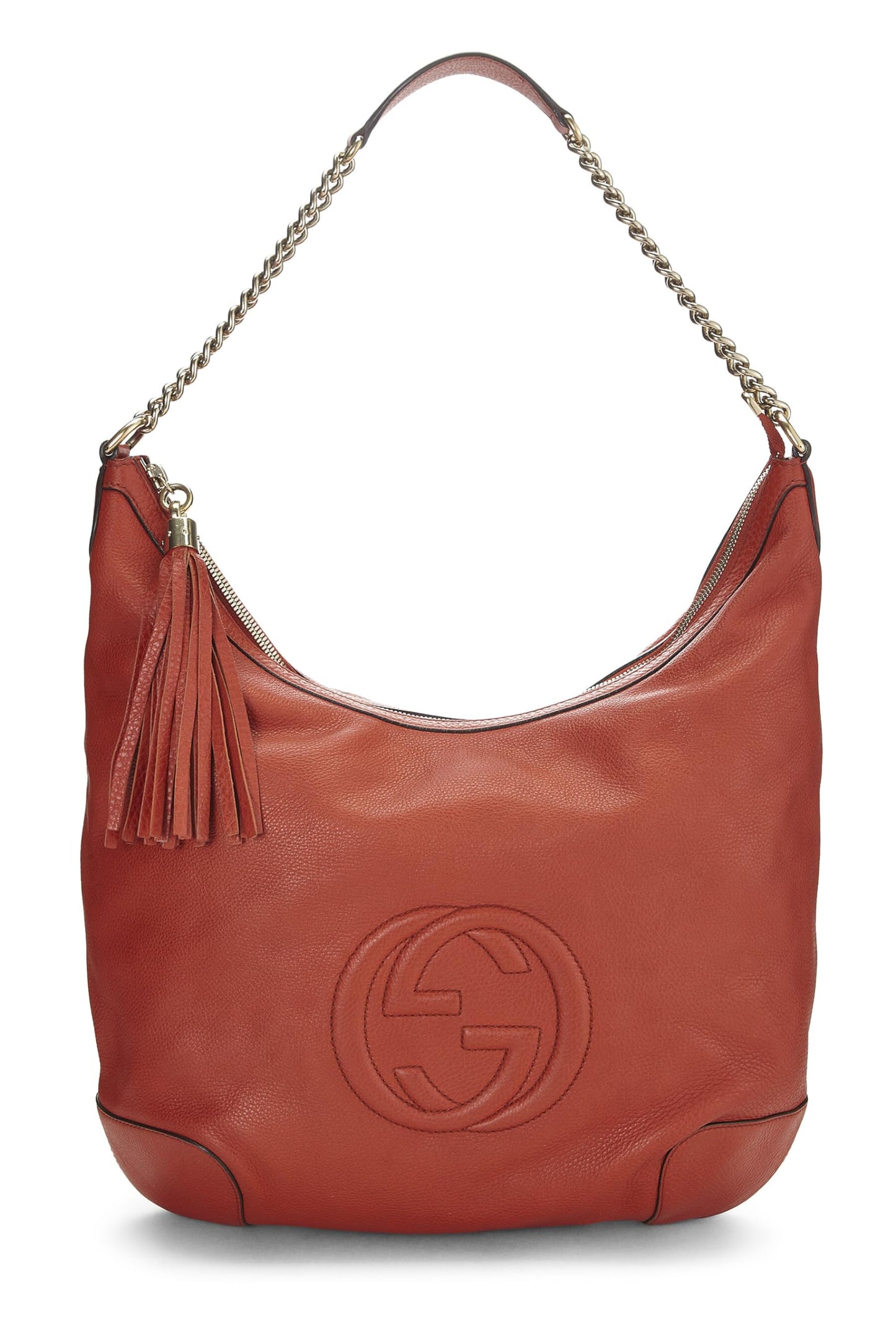 Gucci,  Orange Leather Soho Chain Hobo Large, Orange