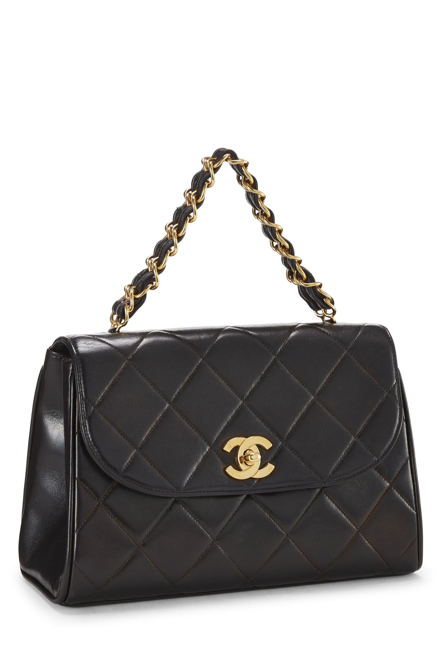 Chanel,  Black Quilted Lambskin Handbag Medium, Black