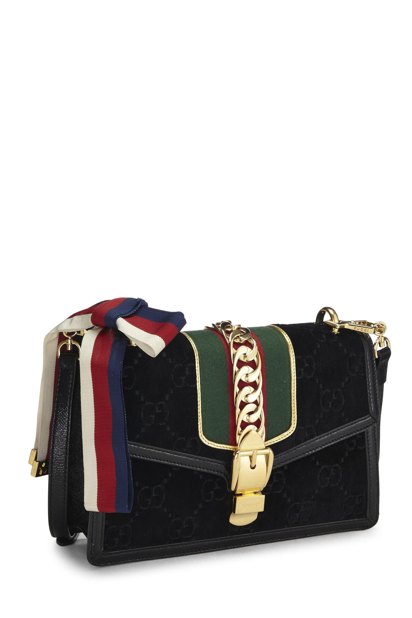 Gucci,  Black Velvet Sylvie Shoulder Bag, Black