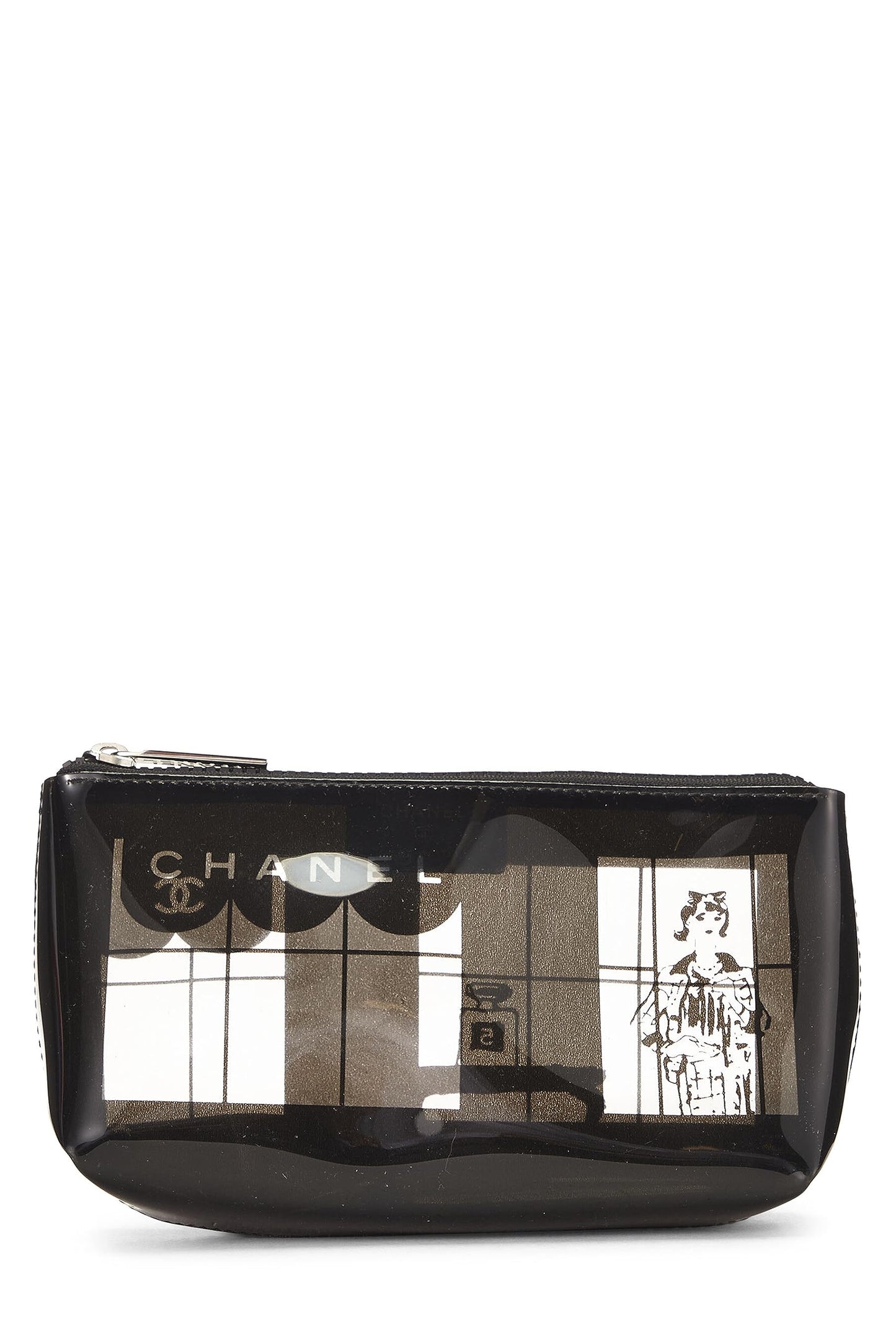Chanel,  Clear & Black Vinyl Chanel Maison Pouch, Black