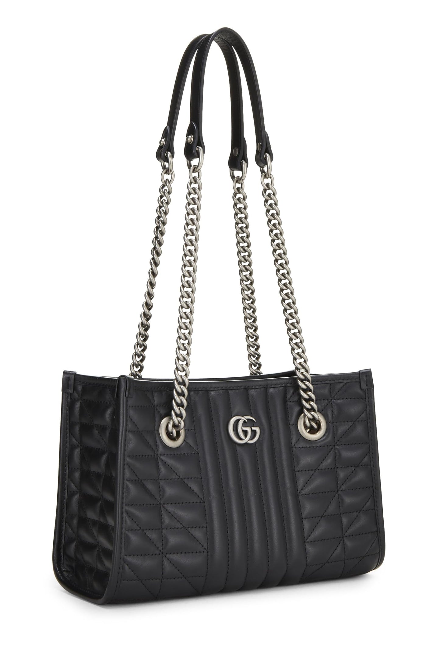 Gucci,  Black Leather GG Marmont Chain Tote Small, Black