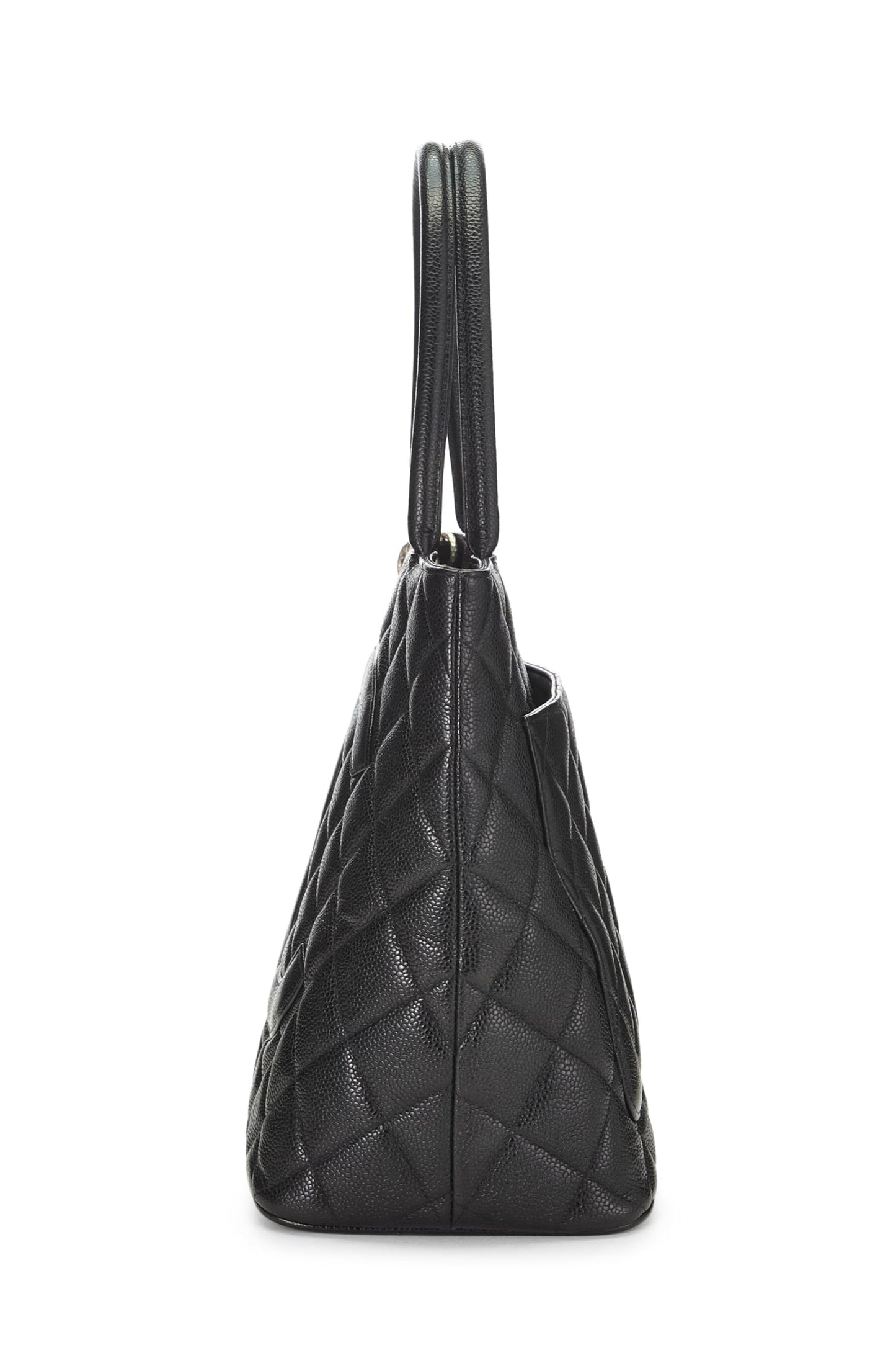 Chanel,  Black Quilted Caviar Medallion Tote, Black