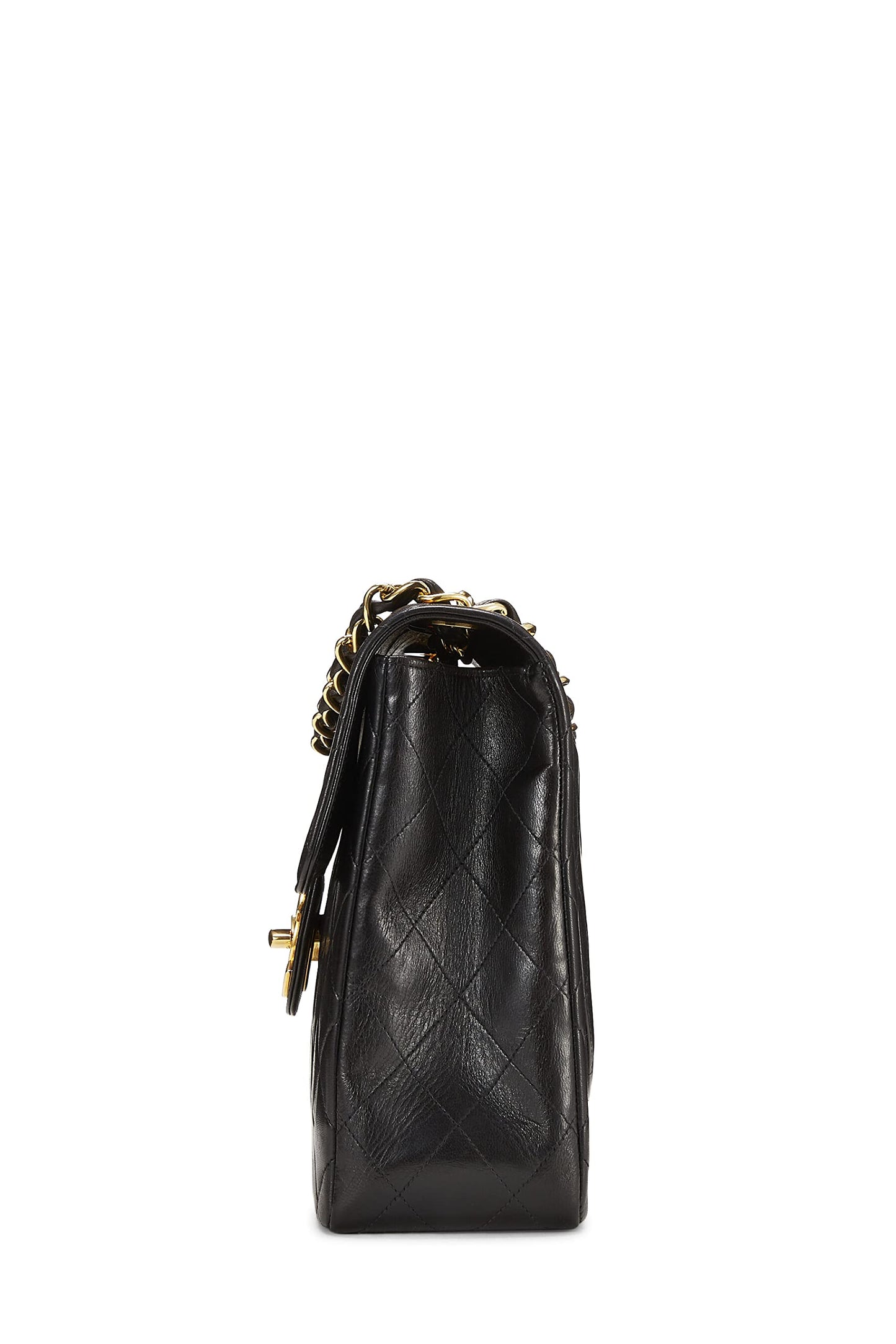 Chanel,  Black Quilted Lambskin Half Flap Jumbo, Black