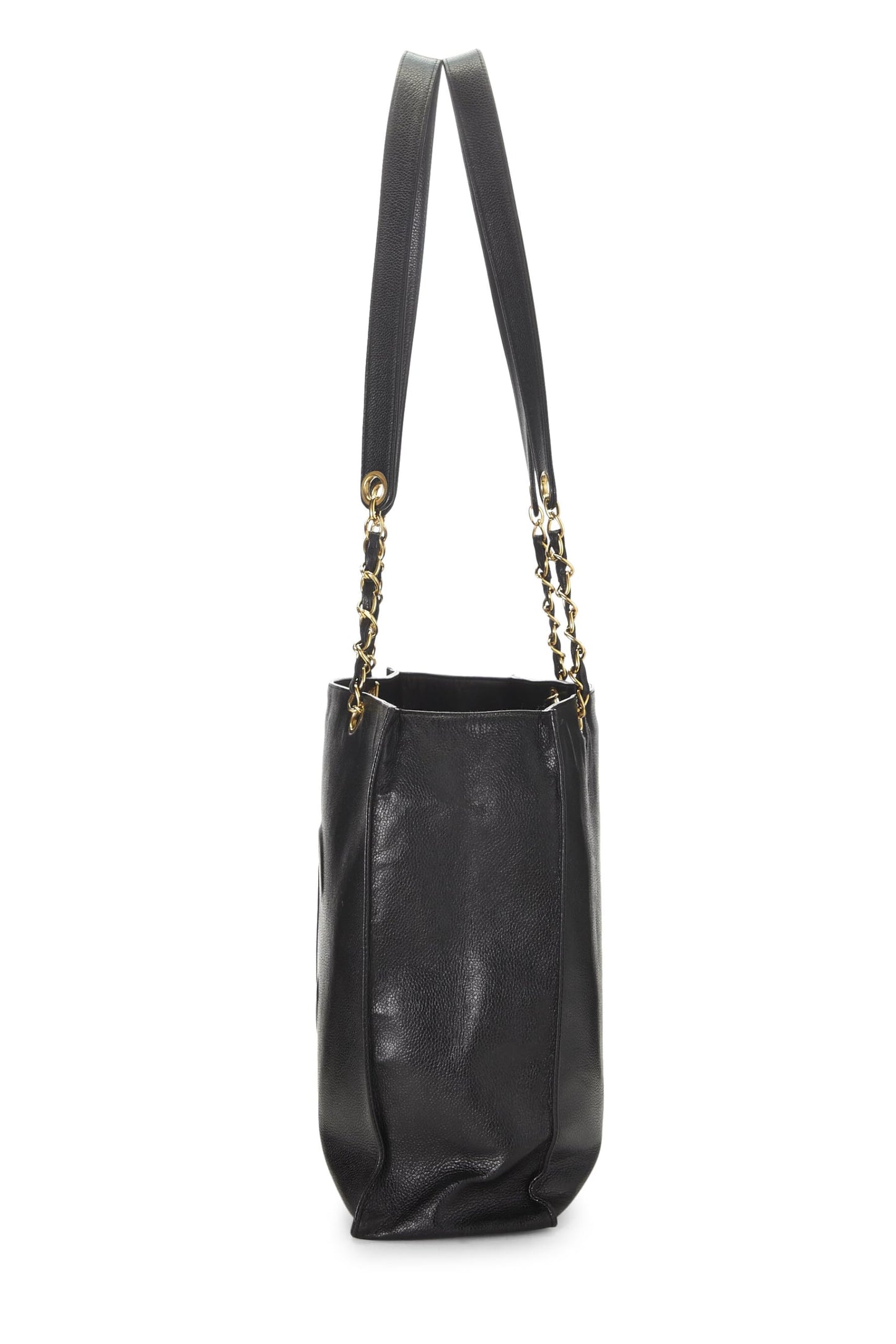 Chanel,  Black Caviar Flat Chain Handle Tote Medium, Black