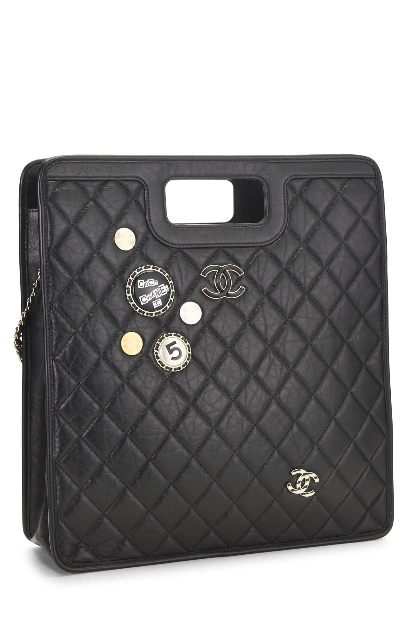Chanel,  Black Calfskin Charms Shopping Bag Large, Black