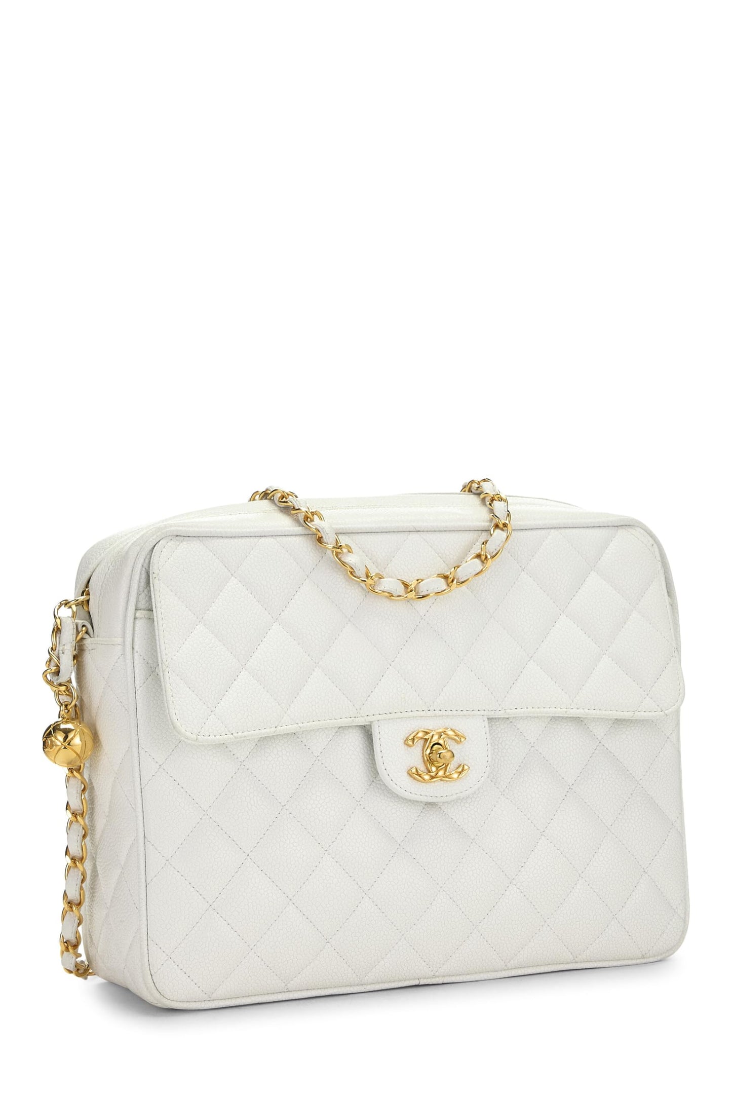 Chanel,  White Quilted Caviar Pocket Camera Bag Medium, White