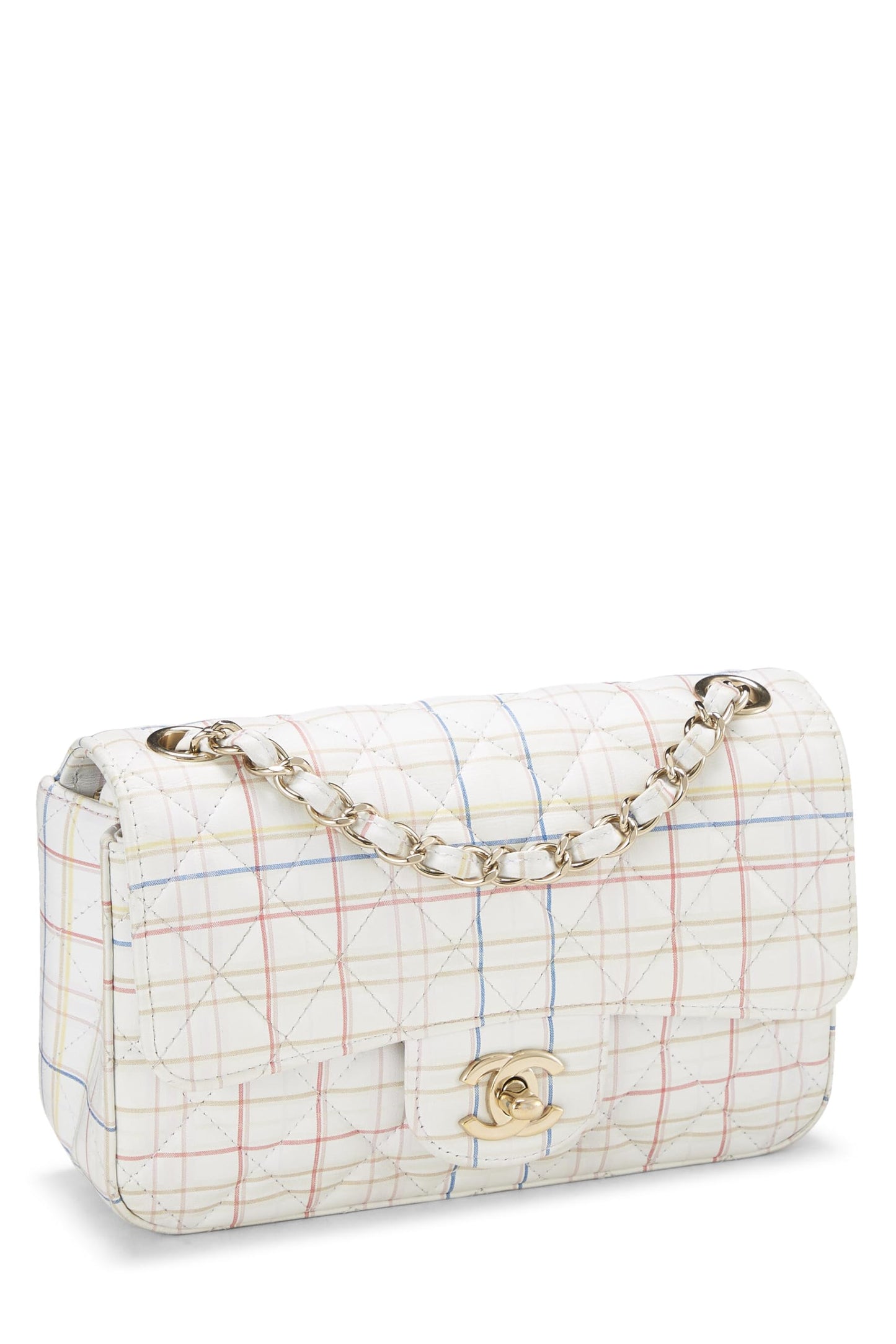 Chanel,  White & Multicolor Plaid Calfskin Rectangular Flap Mini, Multi