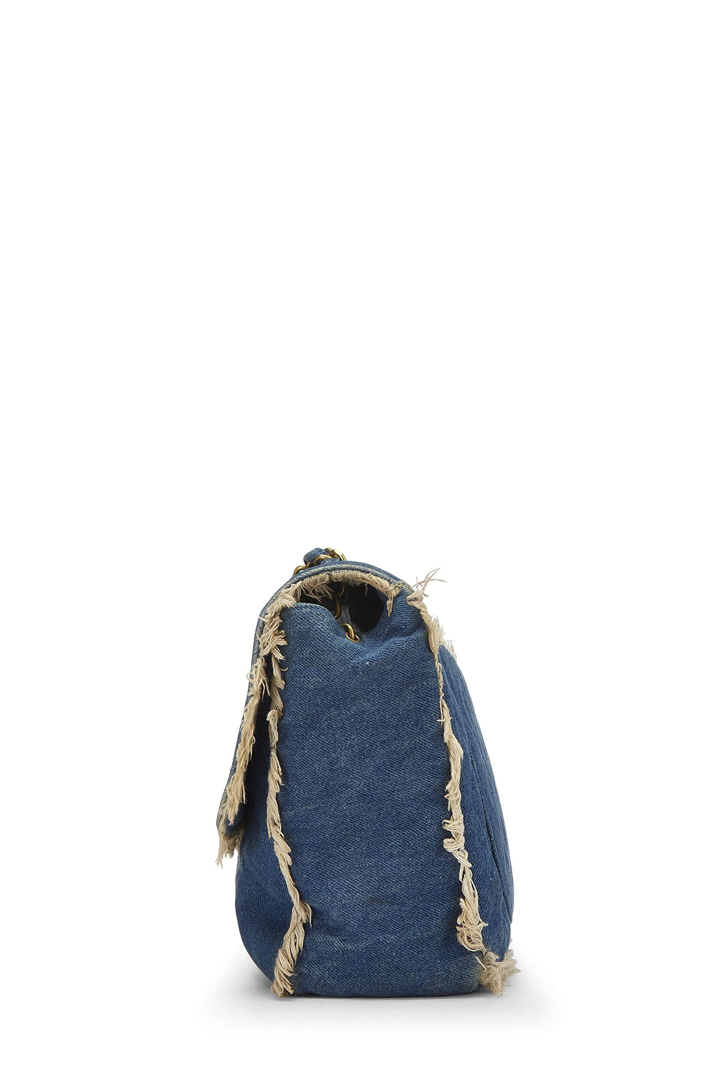 Chanel,  Blue Quilted Denim Half Flap Maxi, Blue