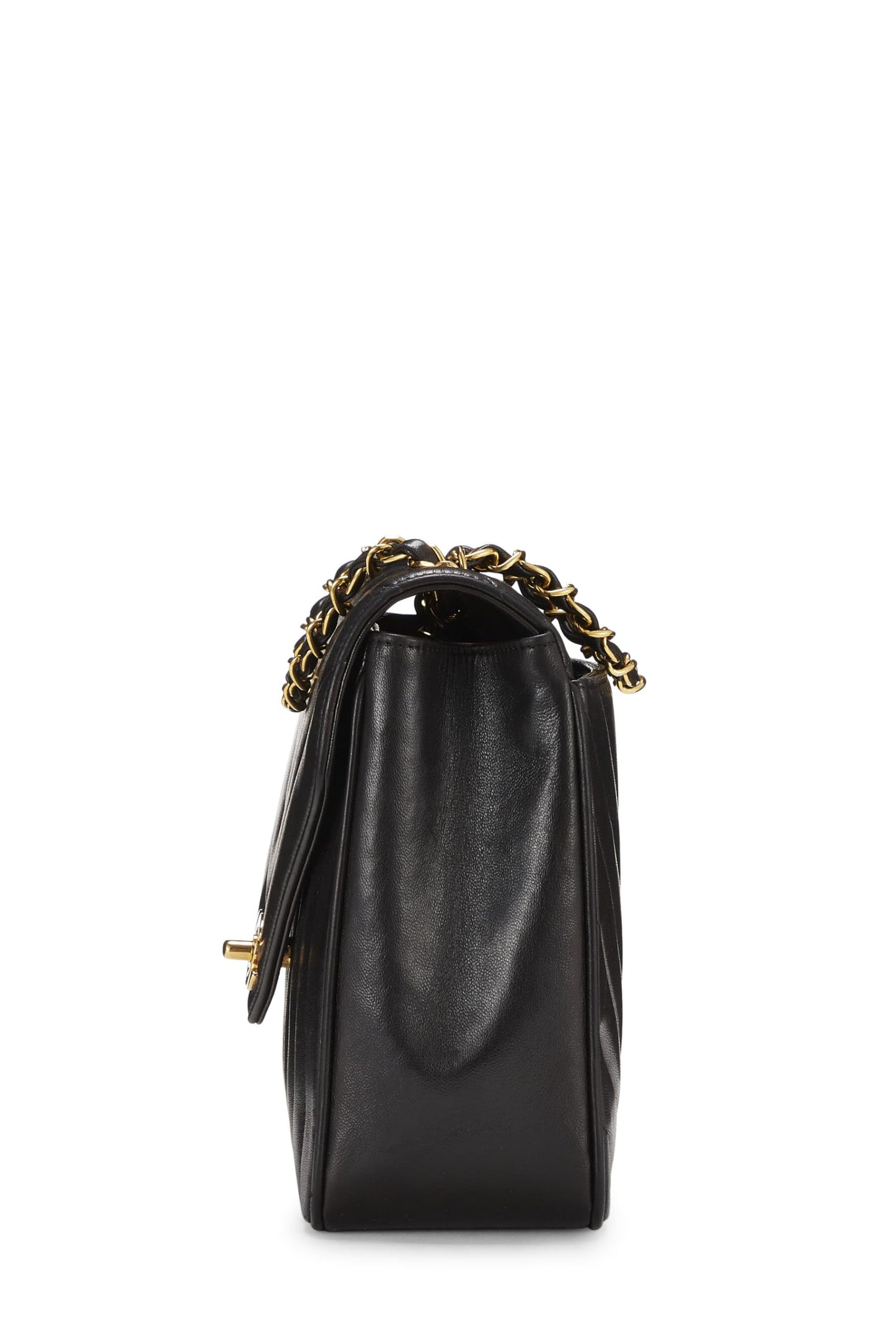 Chanel,  Black Lambskin Chevron Envelope Flap Small, Black