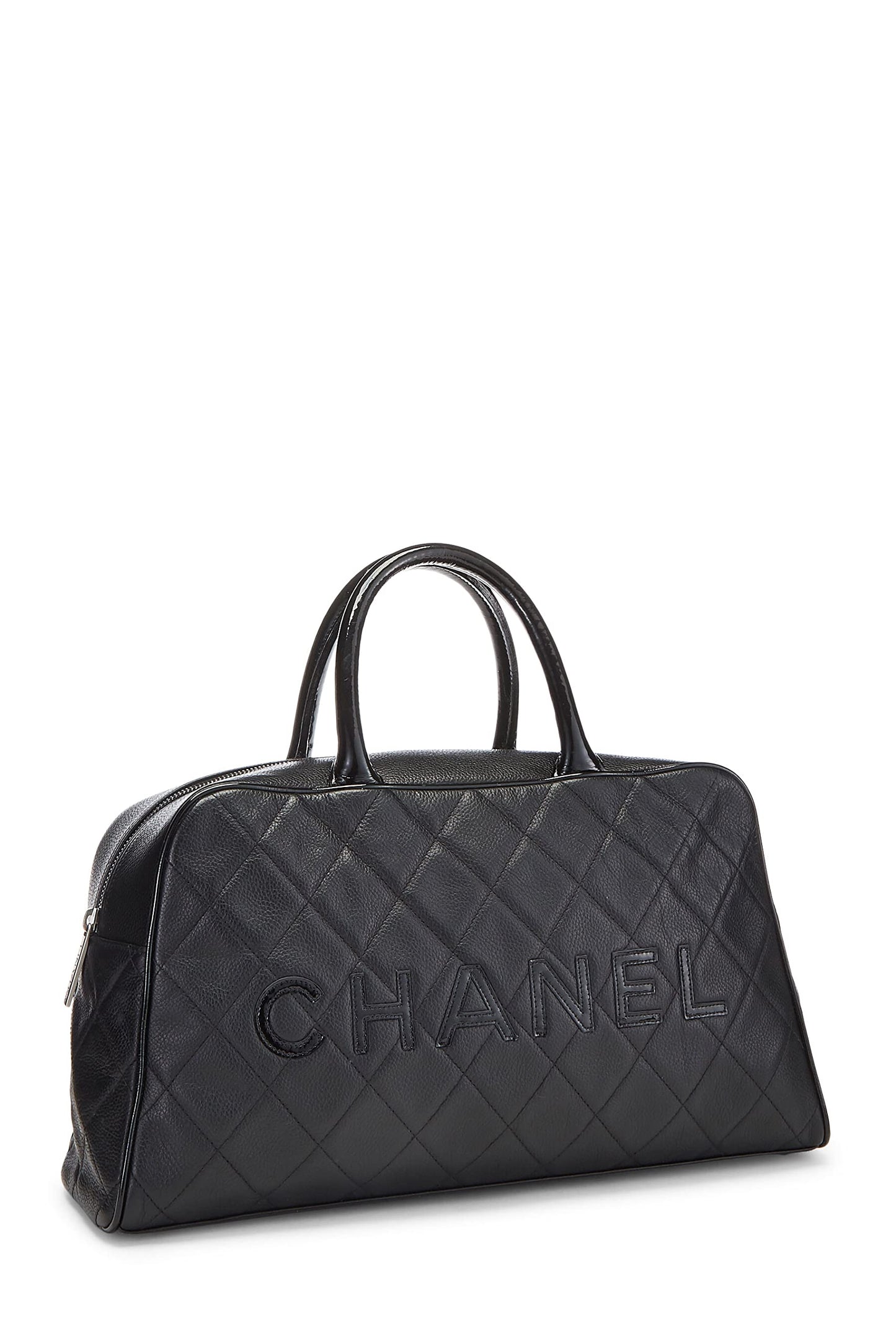 Chanel,  Black Quilted Caviar Bowler Medium, Black