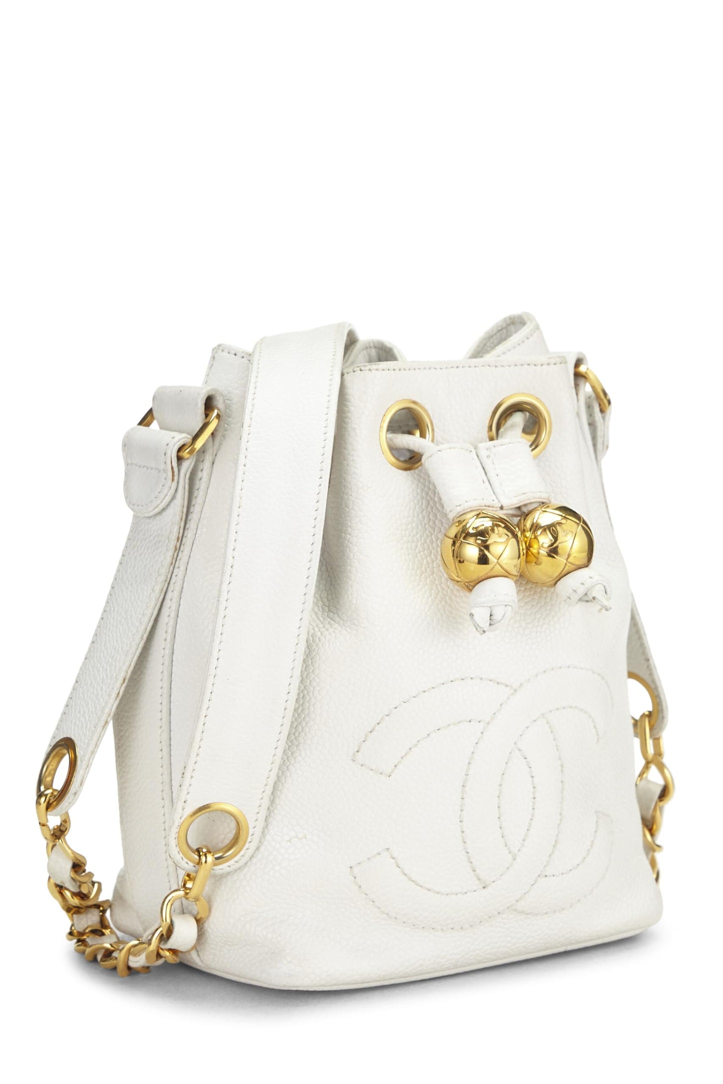 Chanel,  White Caviar Bucket Bag Mini, White