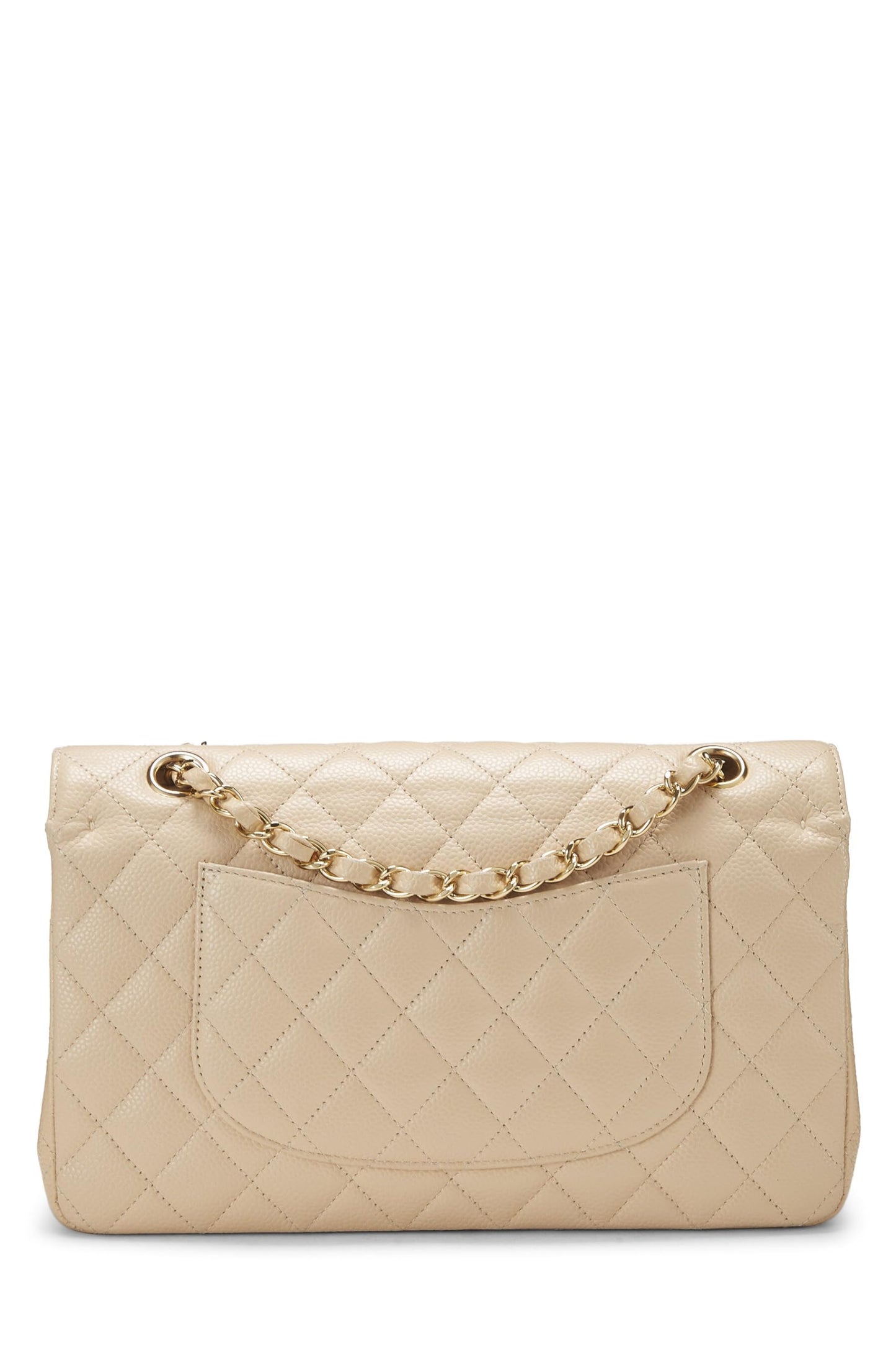 Chanel,  Beige Quilted Caviar Classic Double Flap Medium, Beige