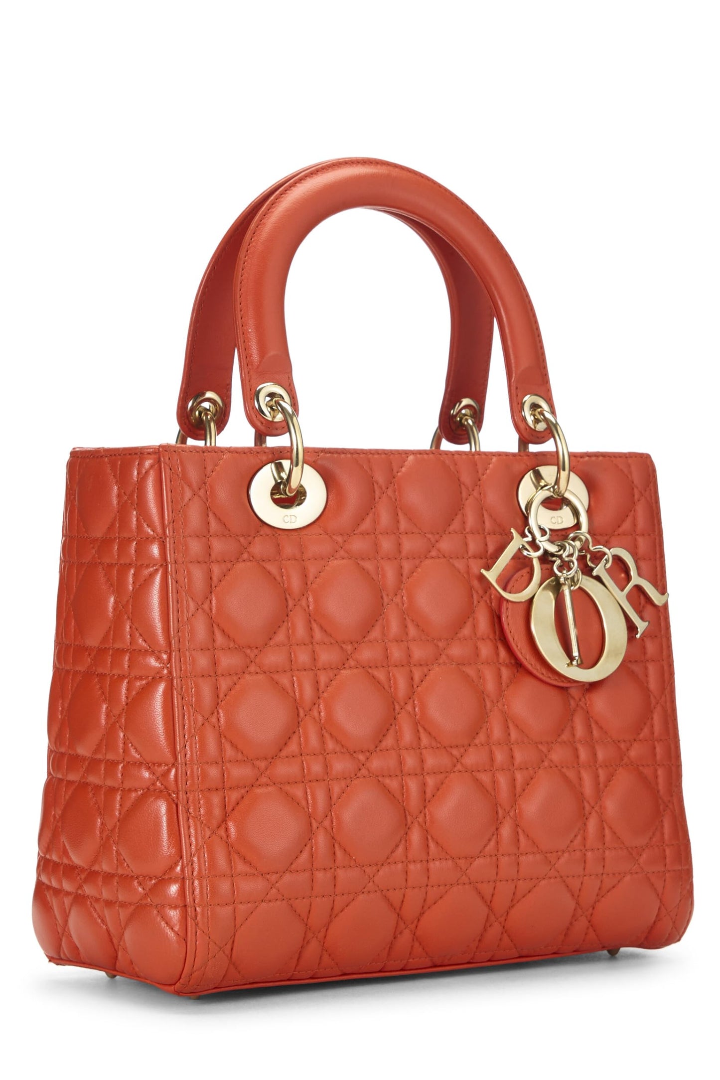 Dior,  Orange Cannage Quilted Lambskin Lady Dior Medium, Orange