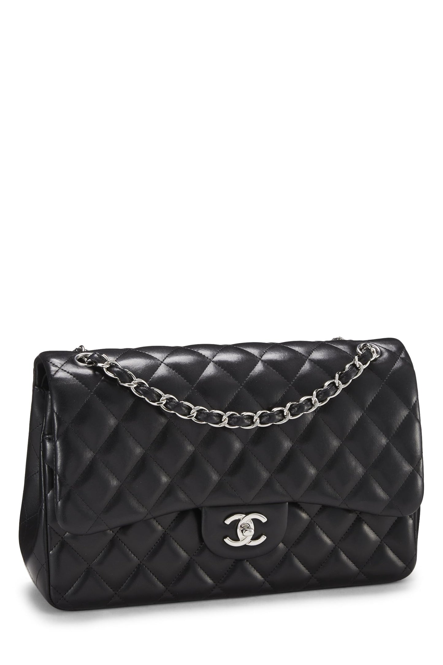 Chanel,  Black Quilted Lambskin New Classic Double Flap Jumbo, Black