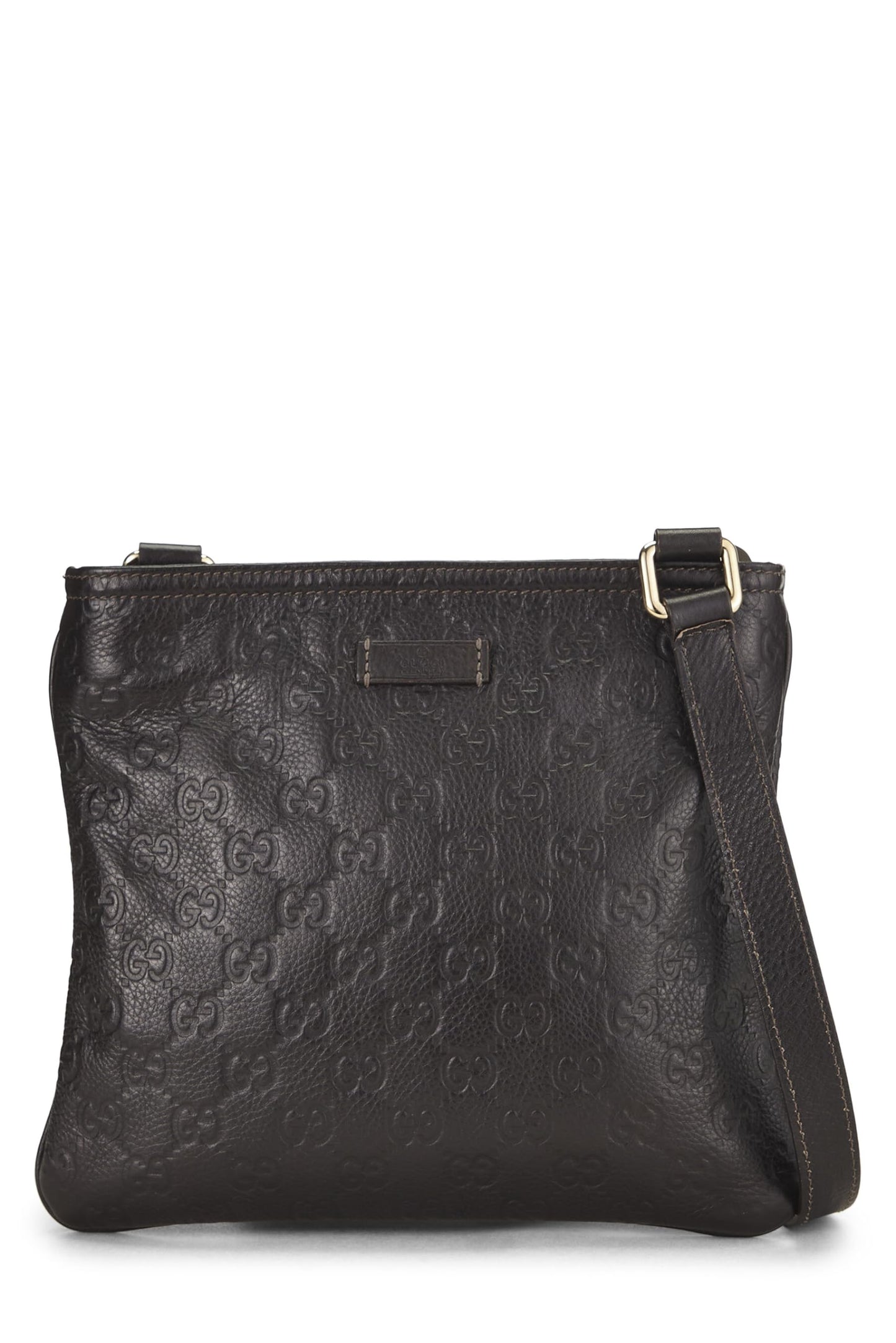 Gucci,  Brown Guccissima Signature Leather Zip Flat Messenger Small, Brown