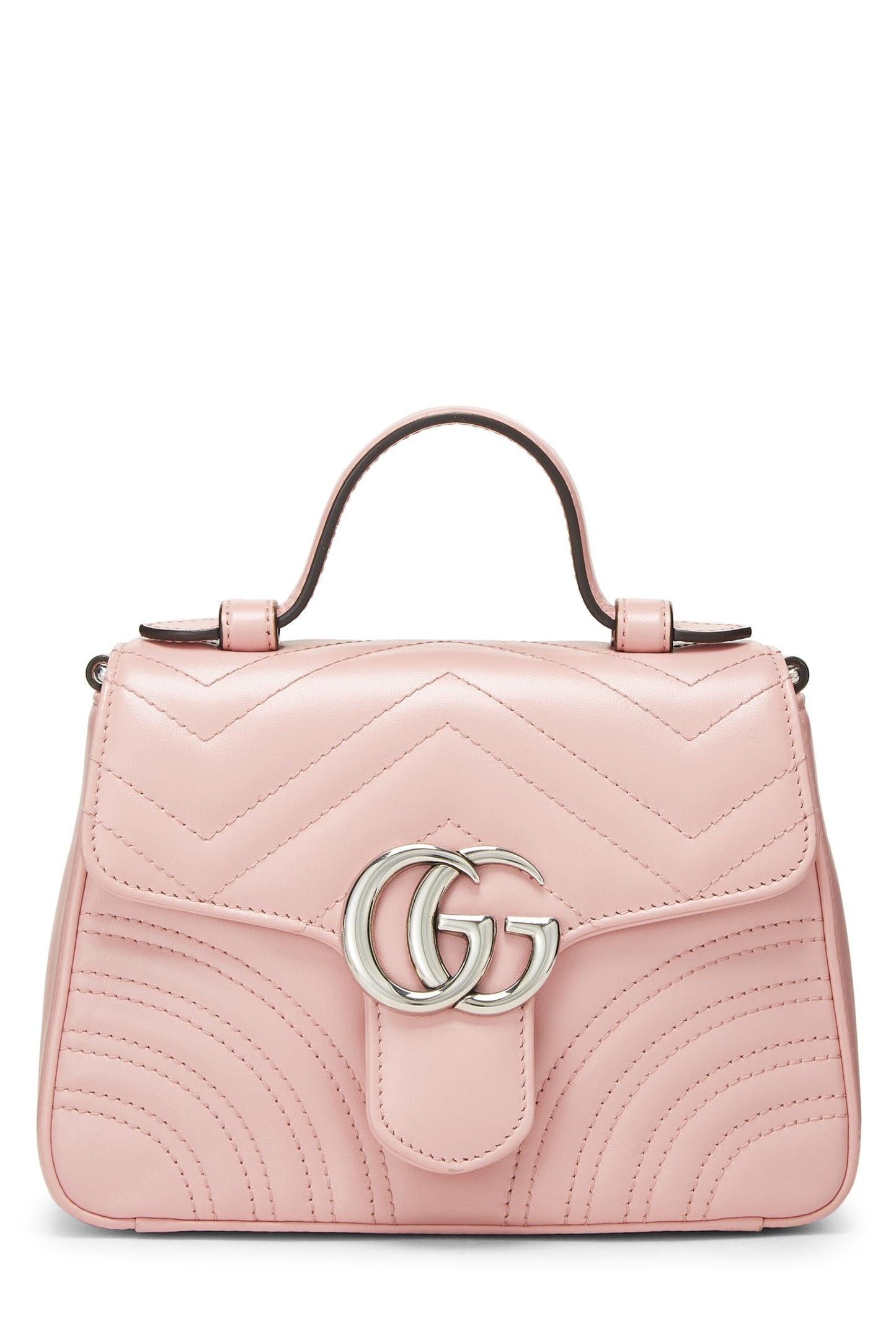 Gucci,  Pink Leather GG Marmont Top Handle Bag Mini, Pink