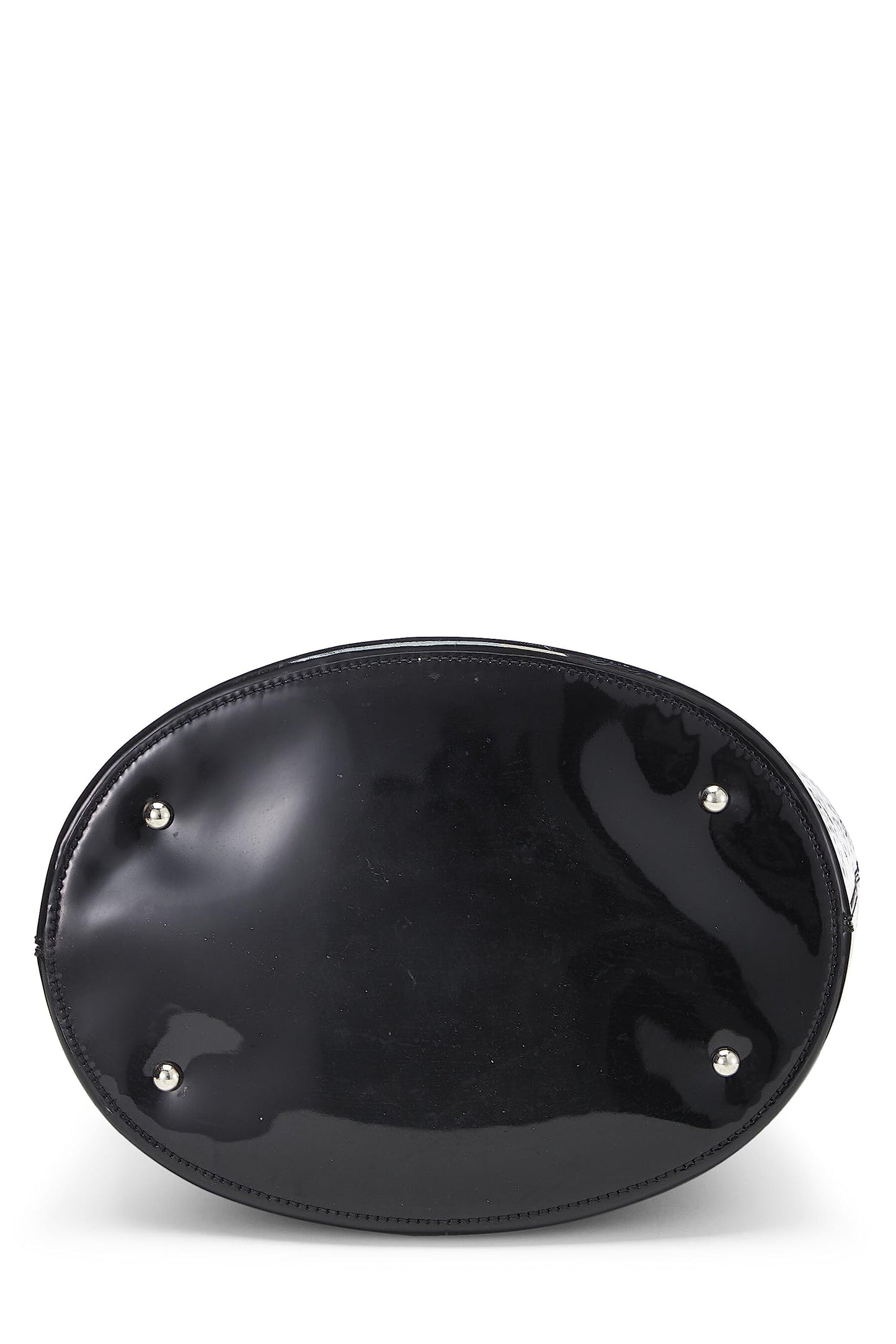 Chanel,  Black Perforated Patent Leather Vertical Bucket Tote, Black
