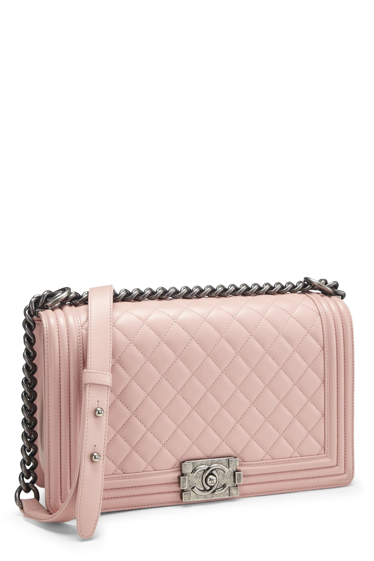 Chanel,  Pink Quilted Calfskin Boy Bag Large, Pink