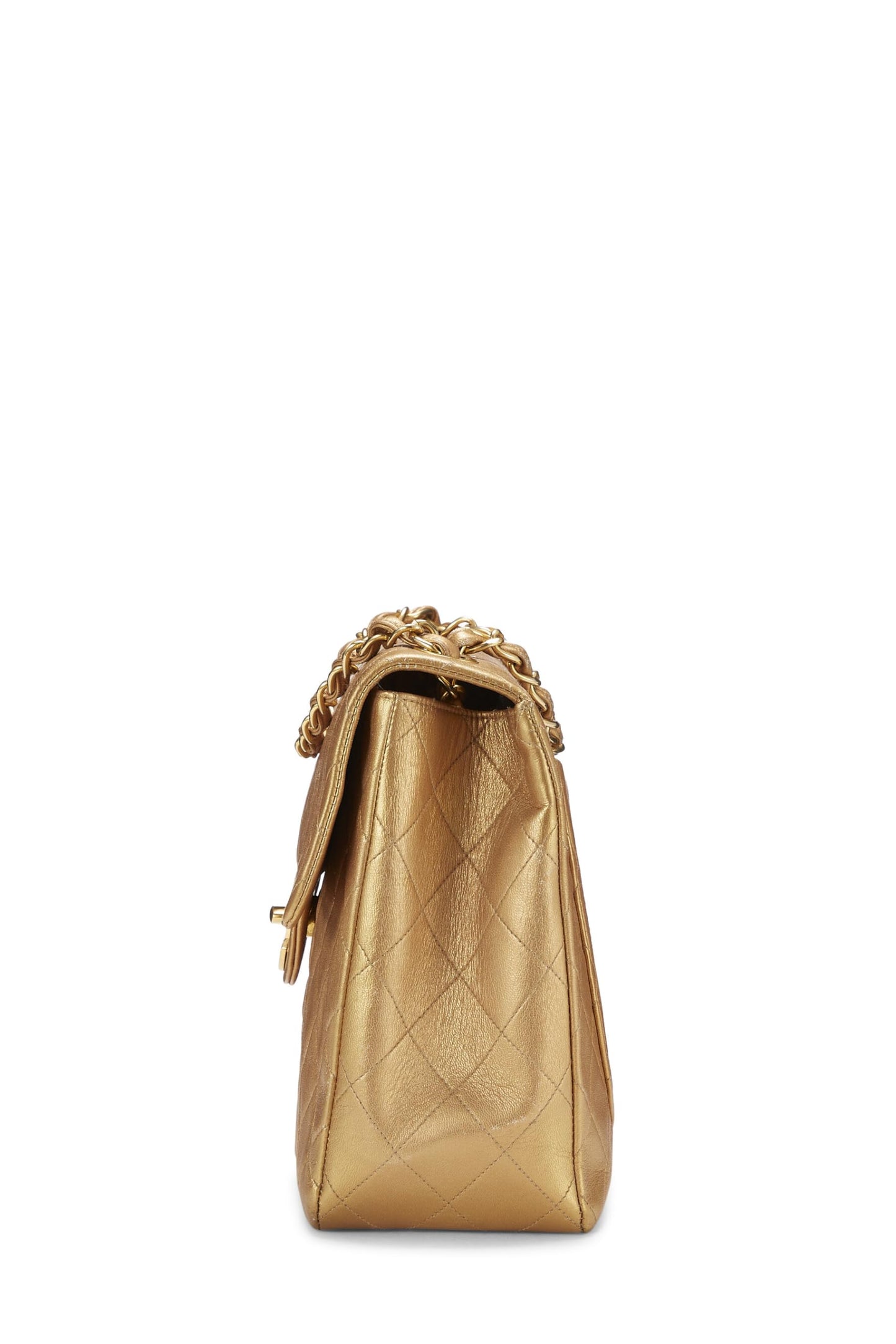 Chanel,  Gold Quilted Lambskin Half Flap Jumbo, Gold