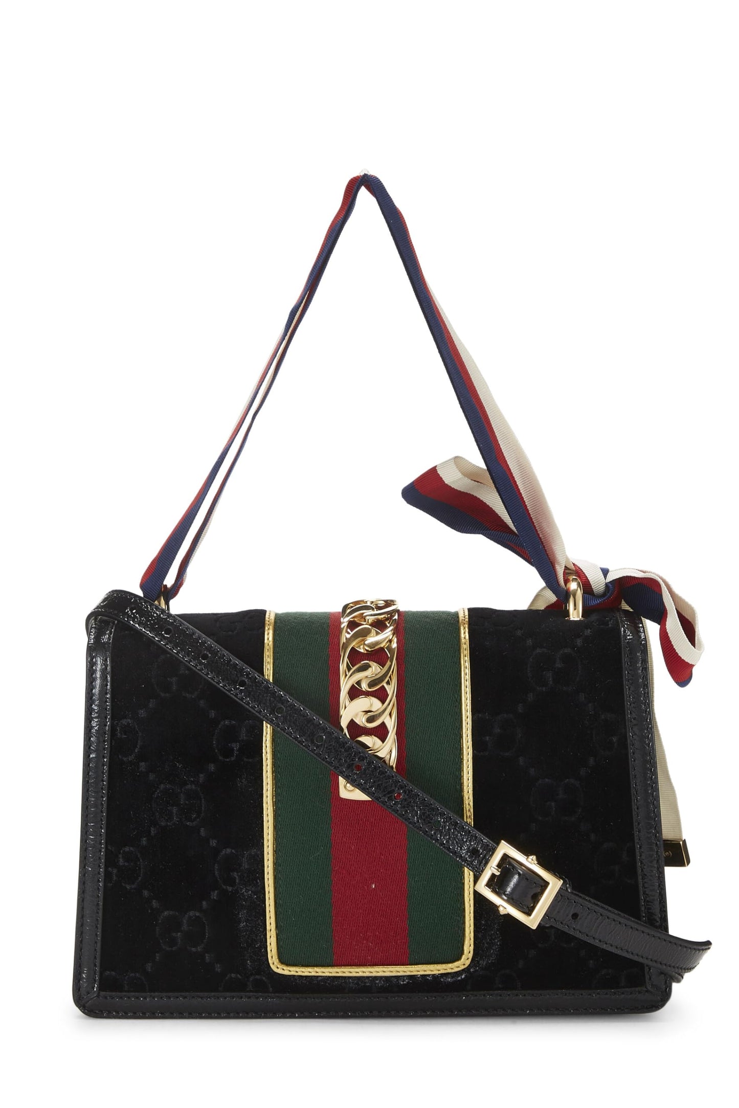 Gucci,  Black GG Velvet Sylvie Shoulder Bag, Black